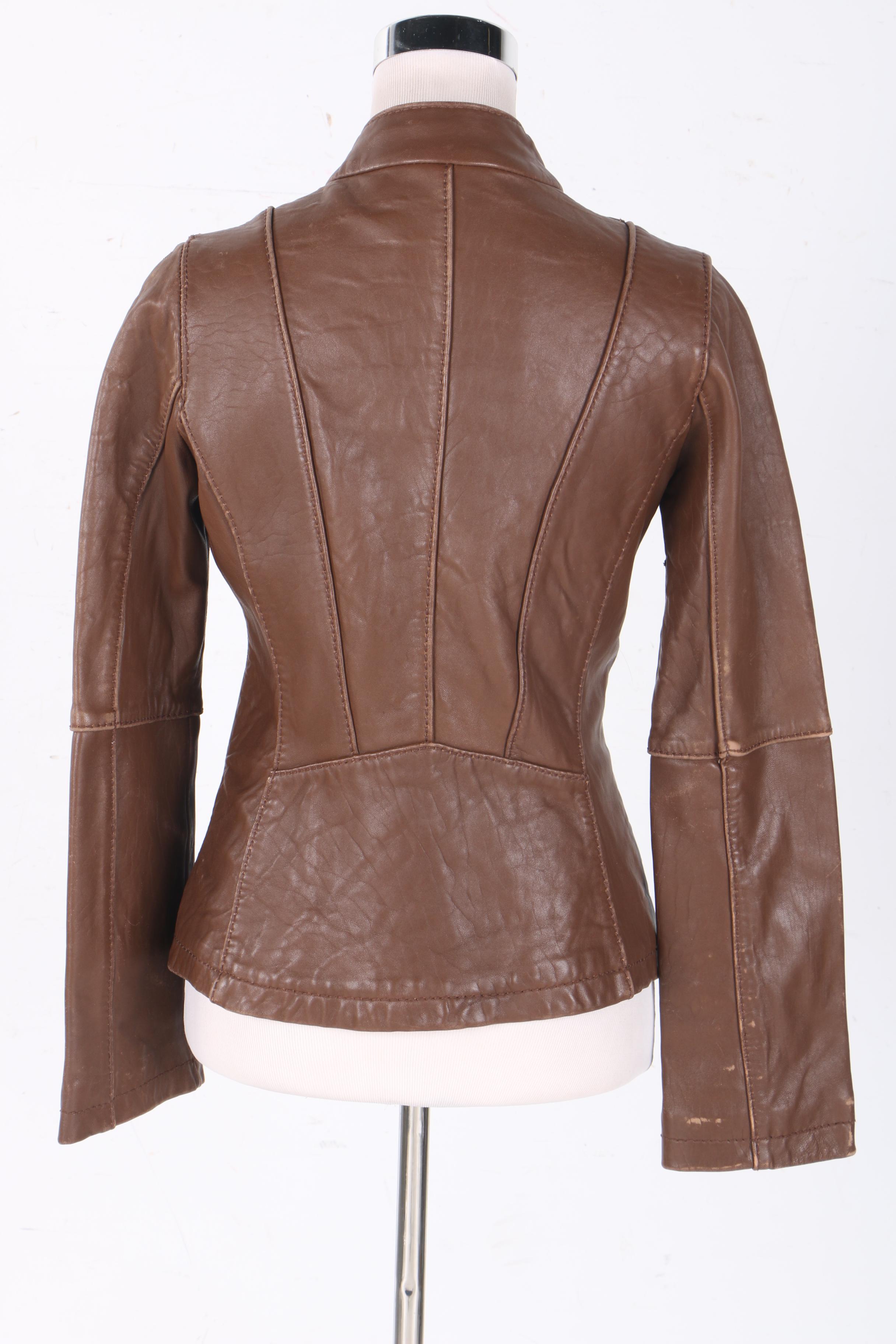 Michael Michael Kors Brown Leather Motorcycle Jacket