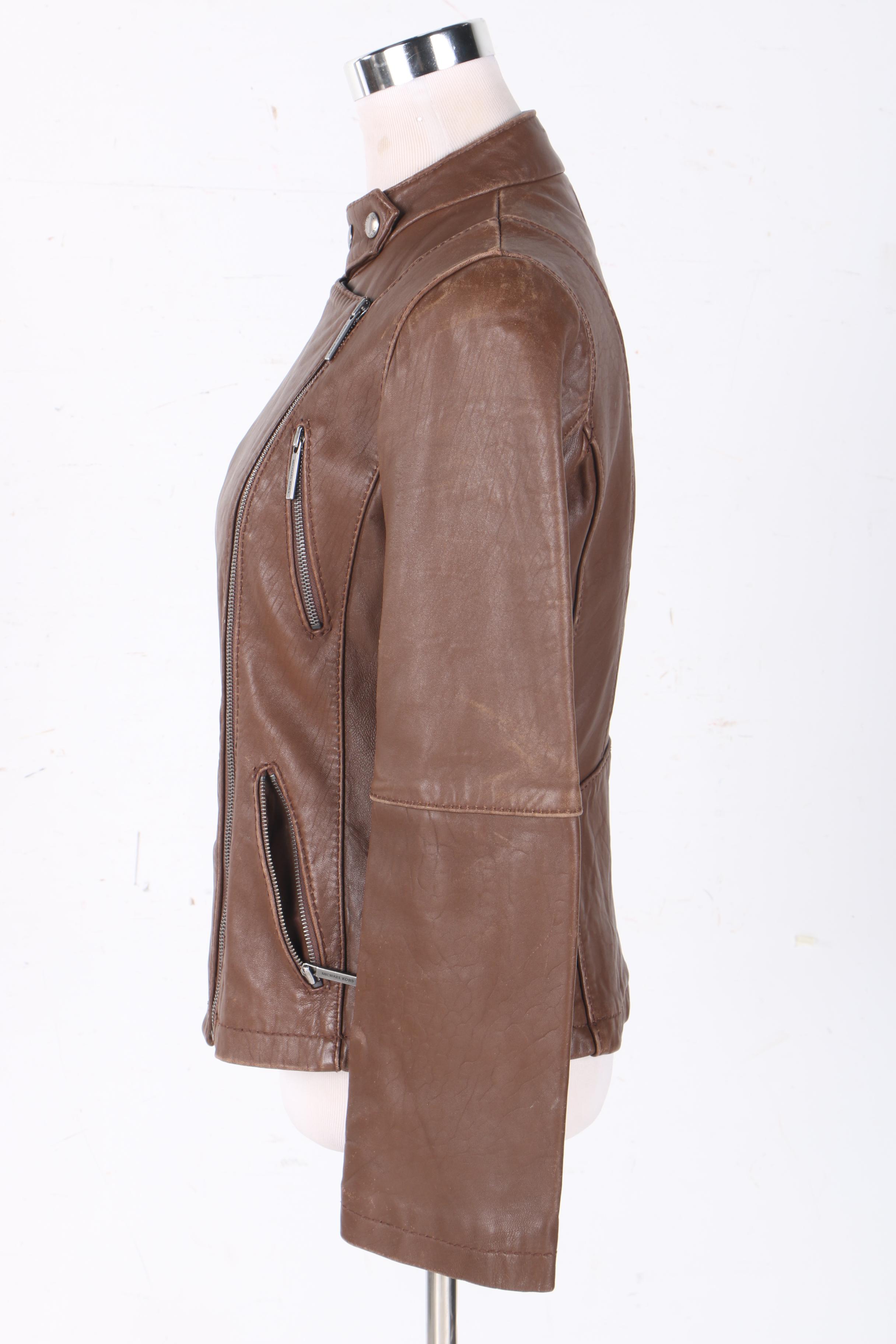 Michael Michael Kors Brown Leather Motorcycle Jacket