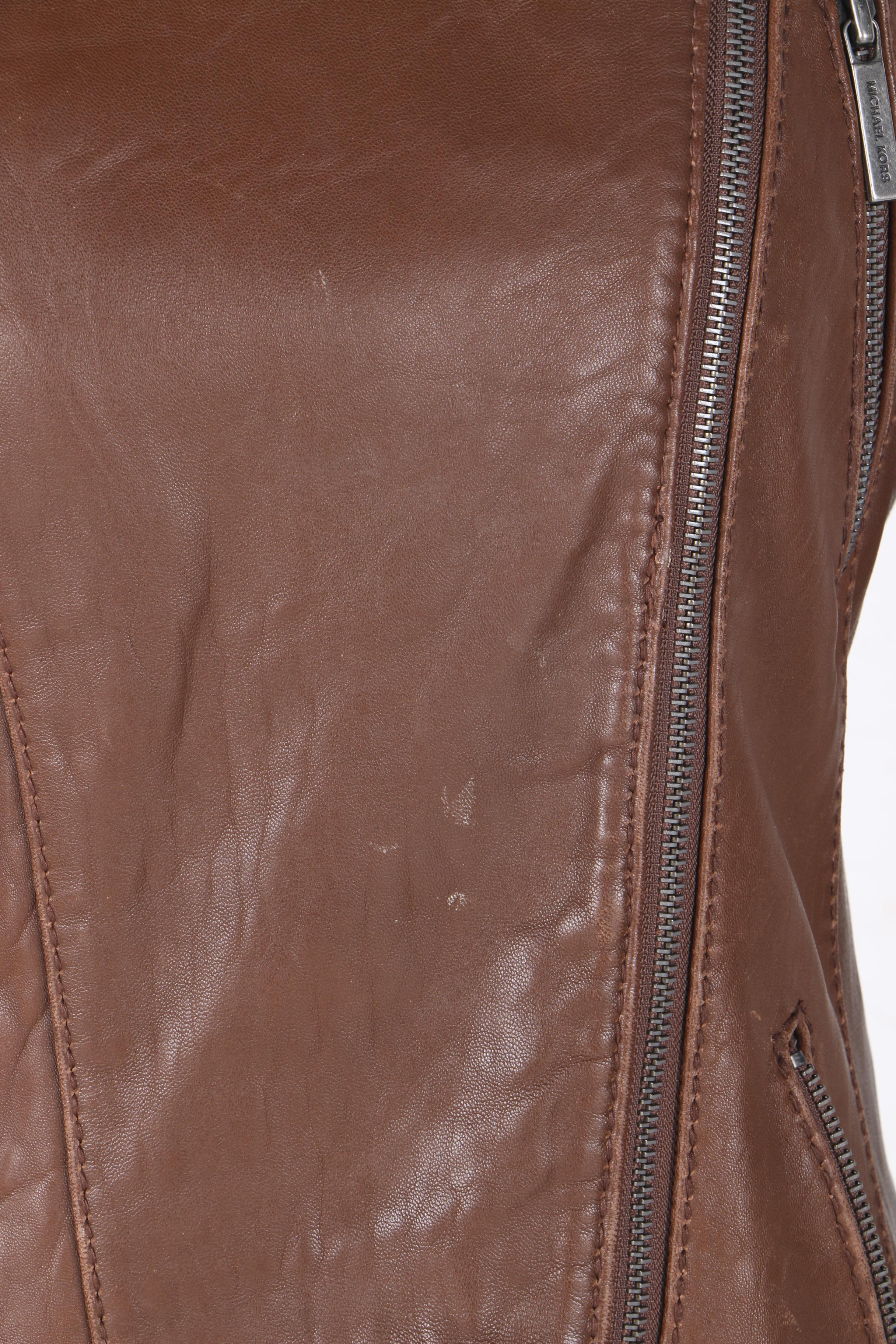 Michael Michael Kors Brown Leather Motorcycle Jacket