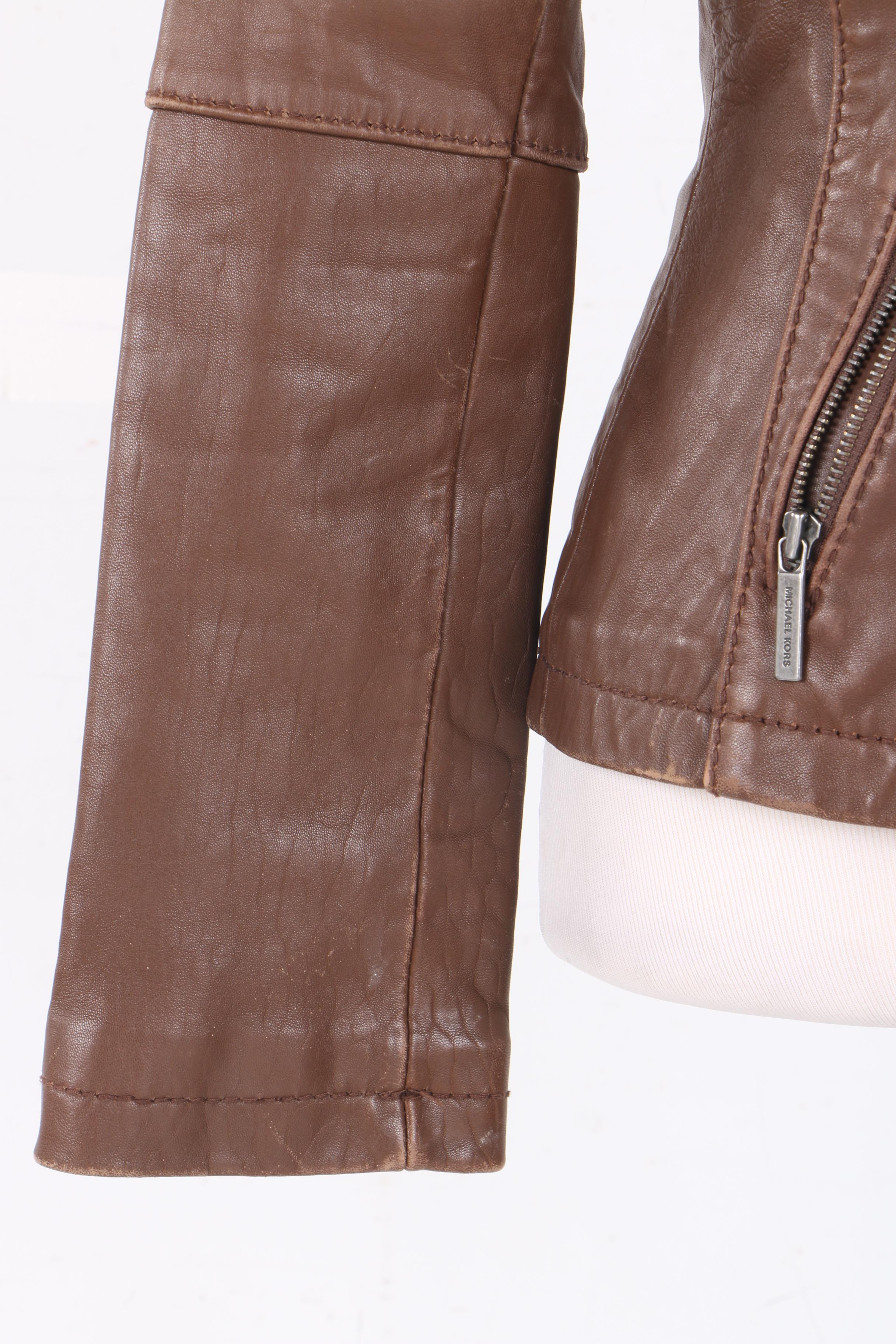 Michael Michael Kors Brown Leather Motorcycle Jacket