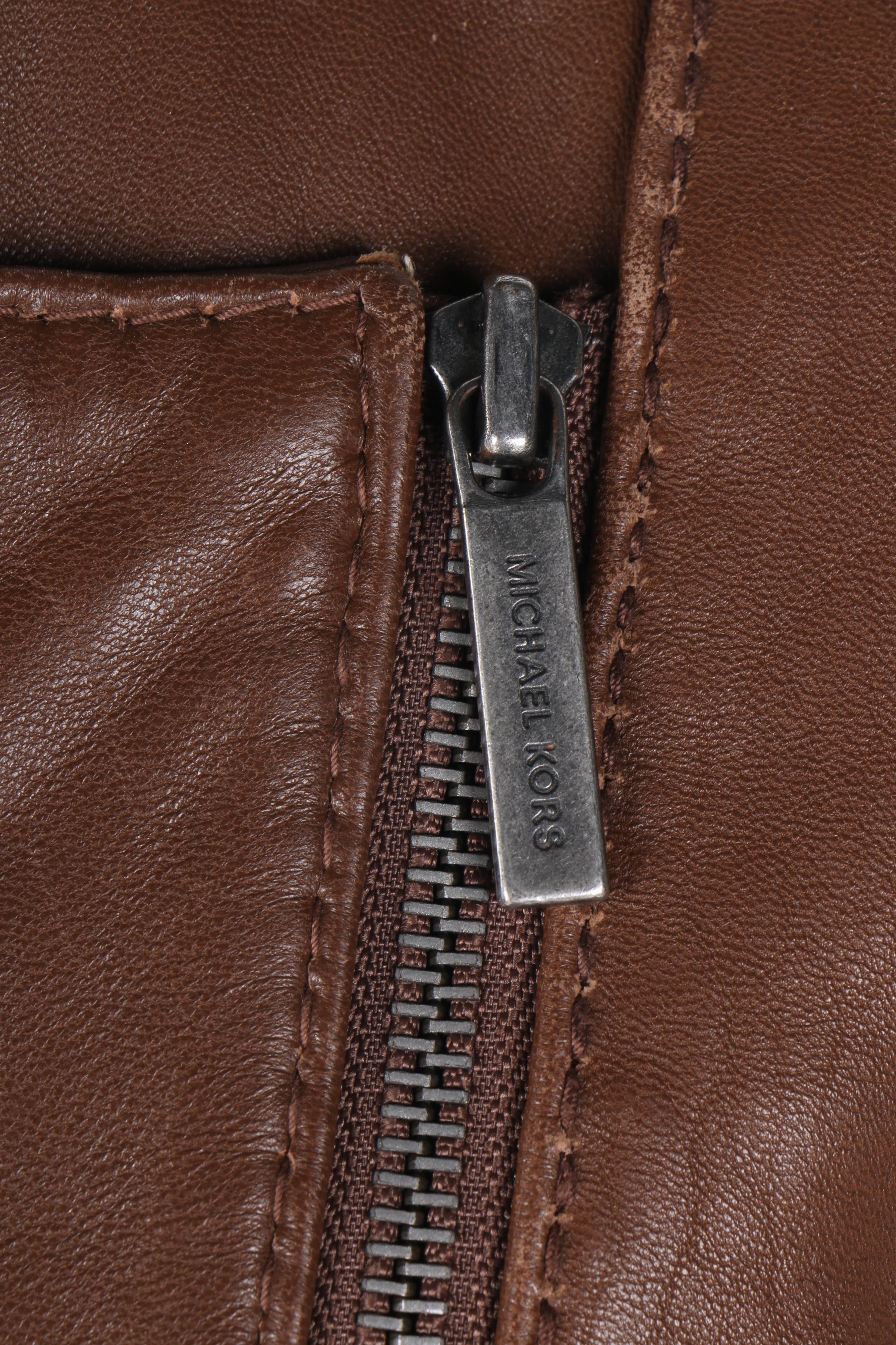 Michael Michael Kors Brown Leather Motorcycle Jacket