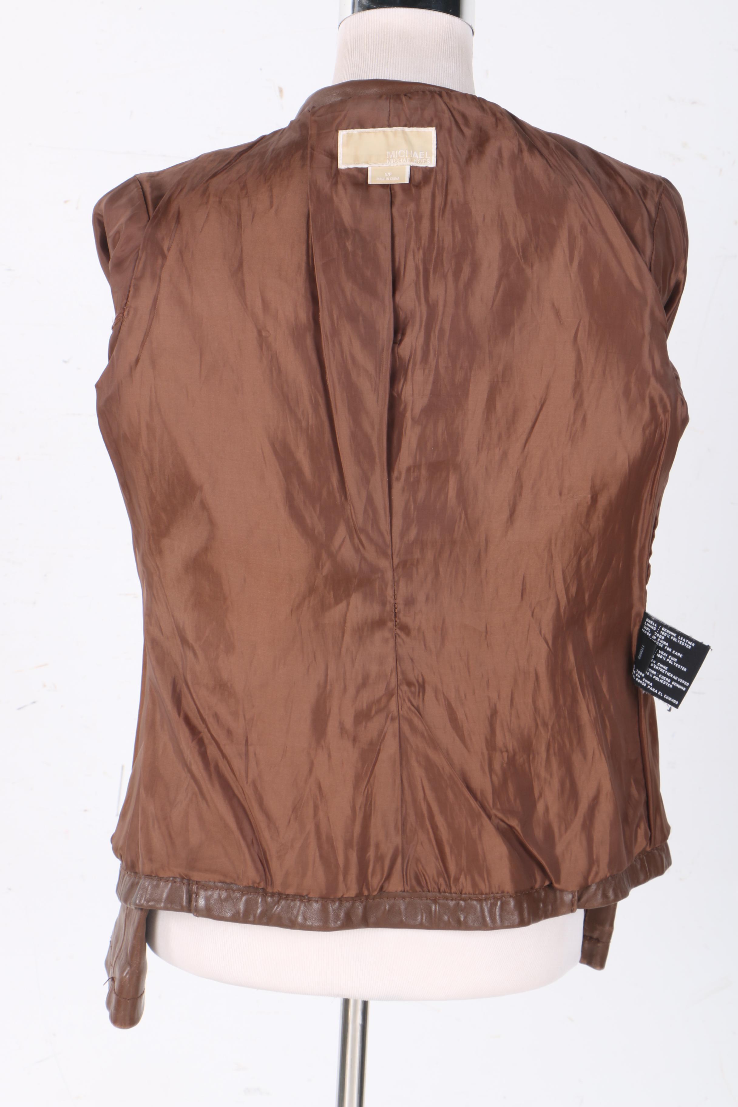 Michael Michael Kors Brown Leather Motorcycle Jacket