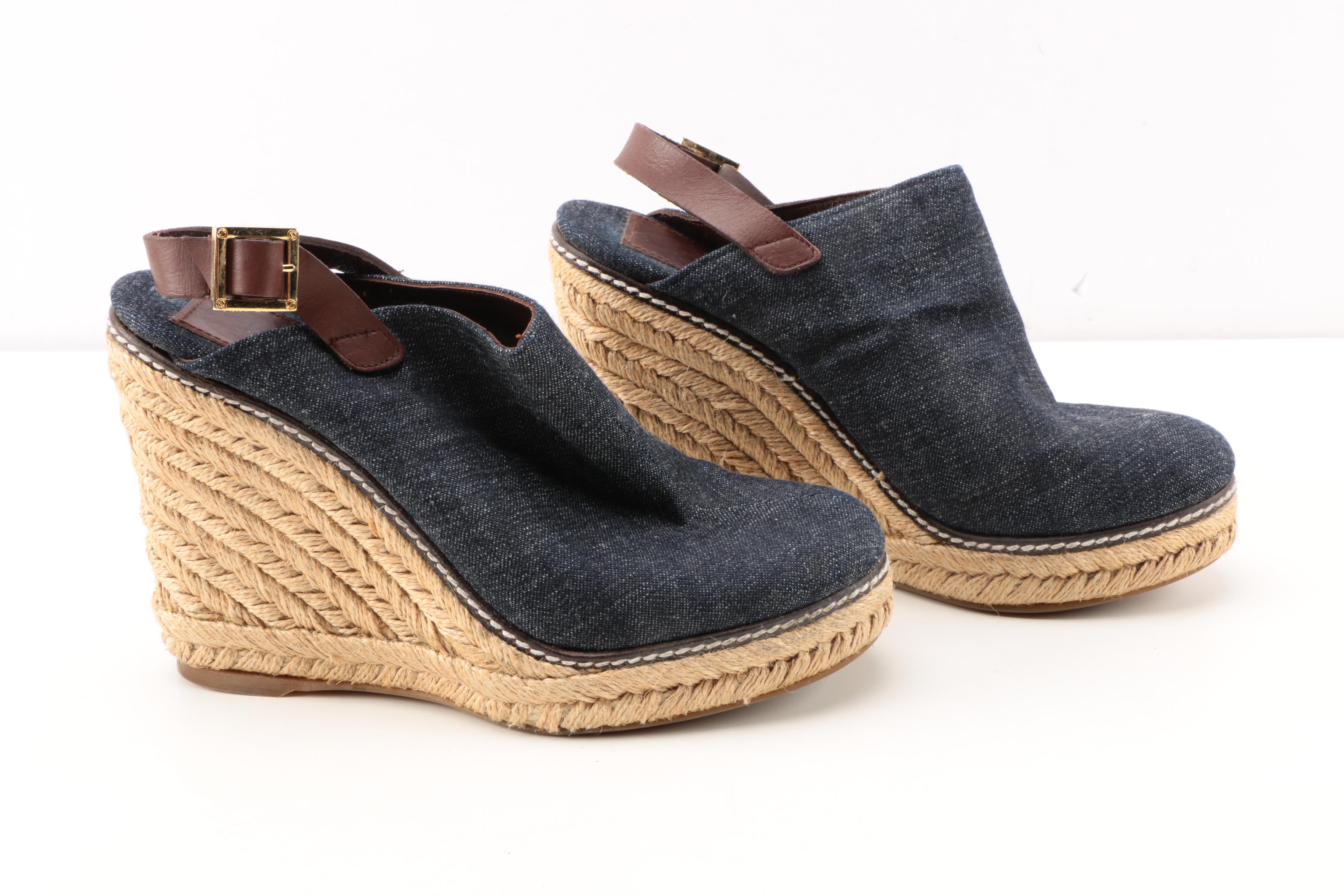 Pair of Tory Burch Gray Espadrille Wedges