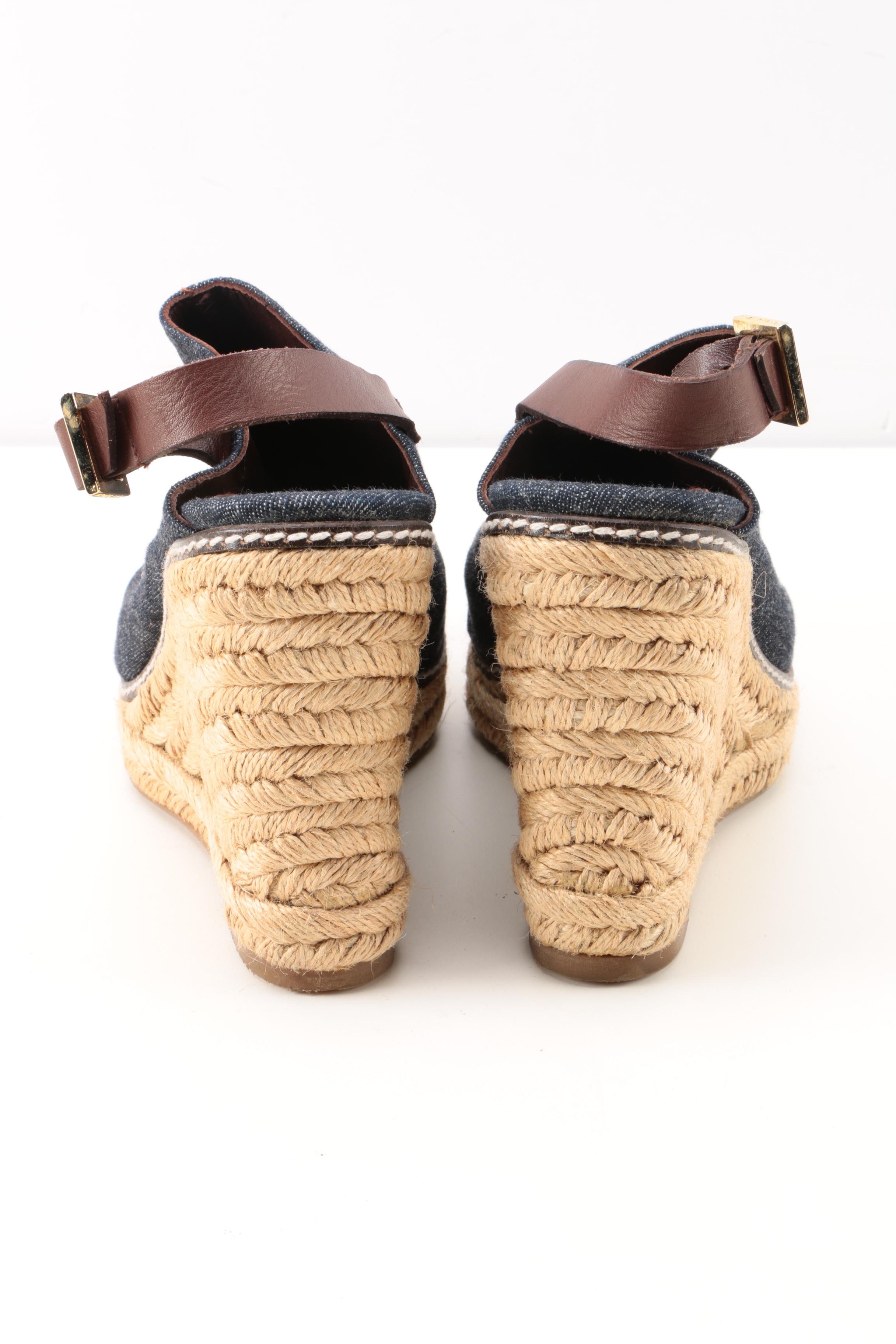 Pair of Tory Burch Gray Espadrille Wedges