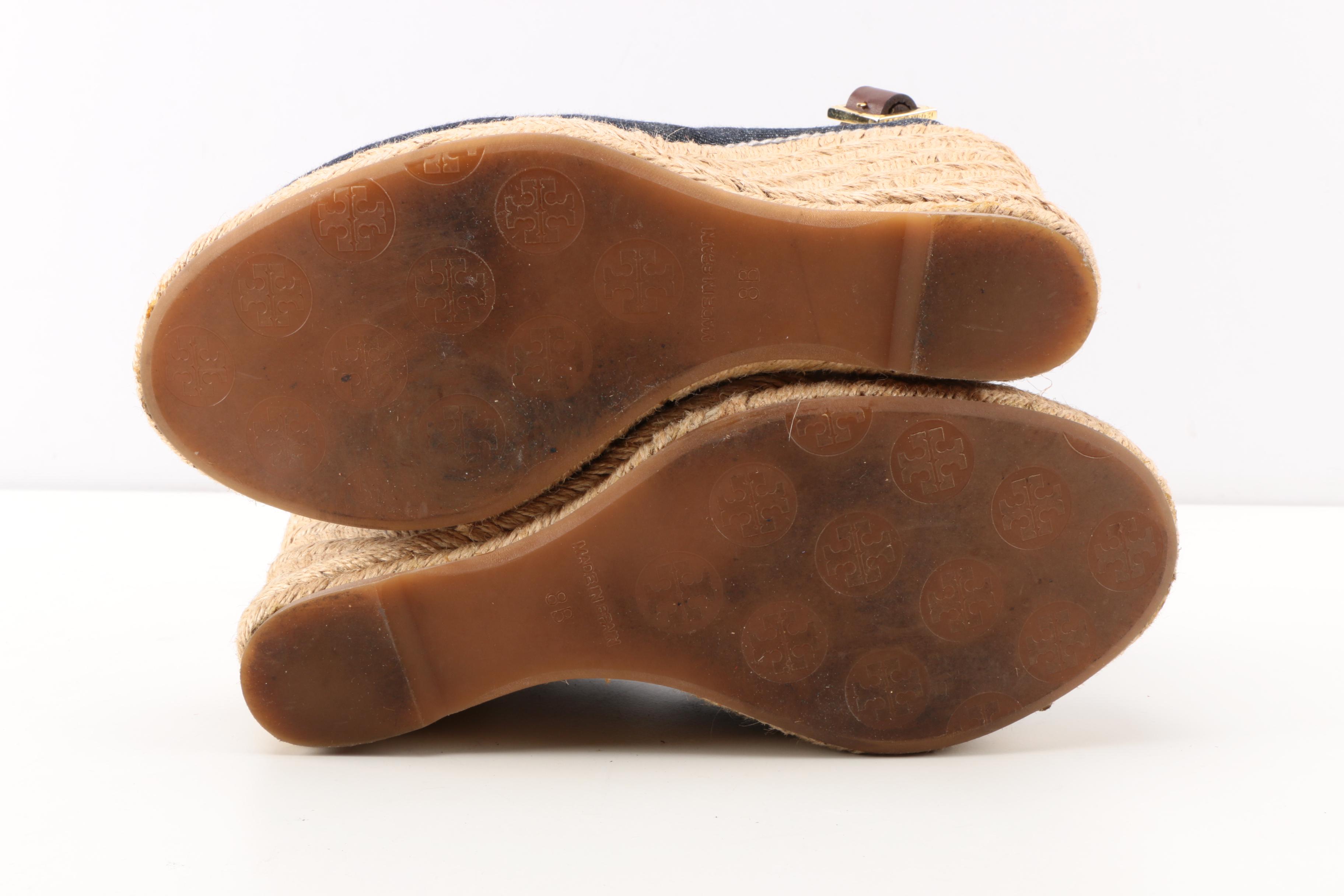 Pair of Tory Burch Gray Espadrille Wedges