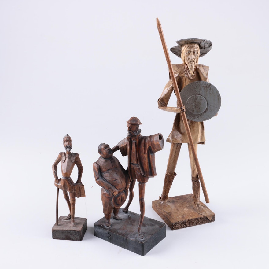 Hand-Carved Wooden Don Quixote Figures Featuring OURO Artesania