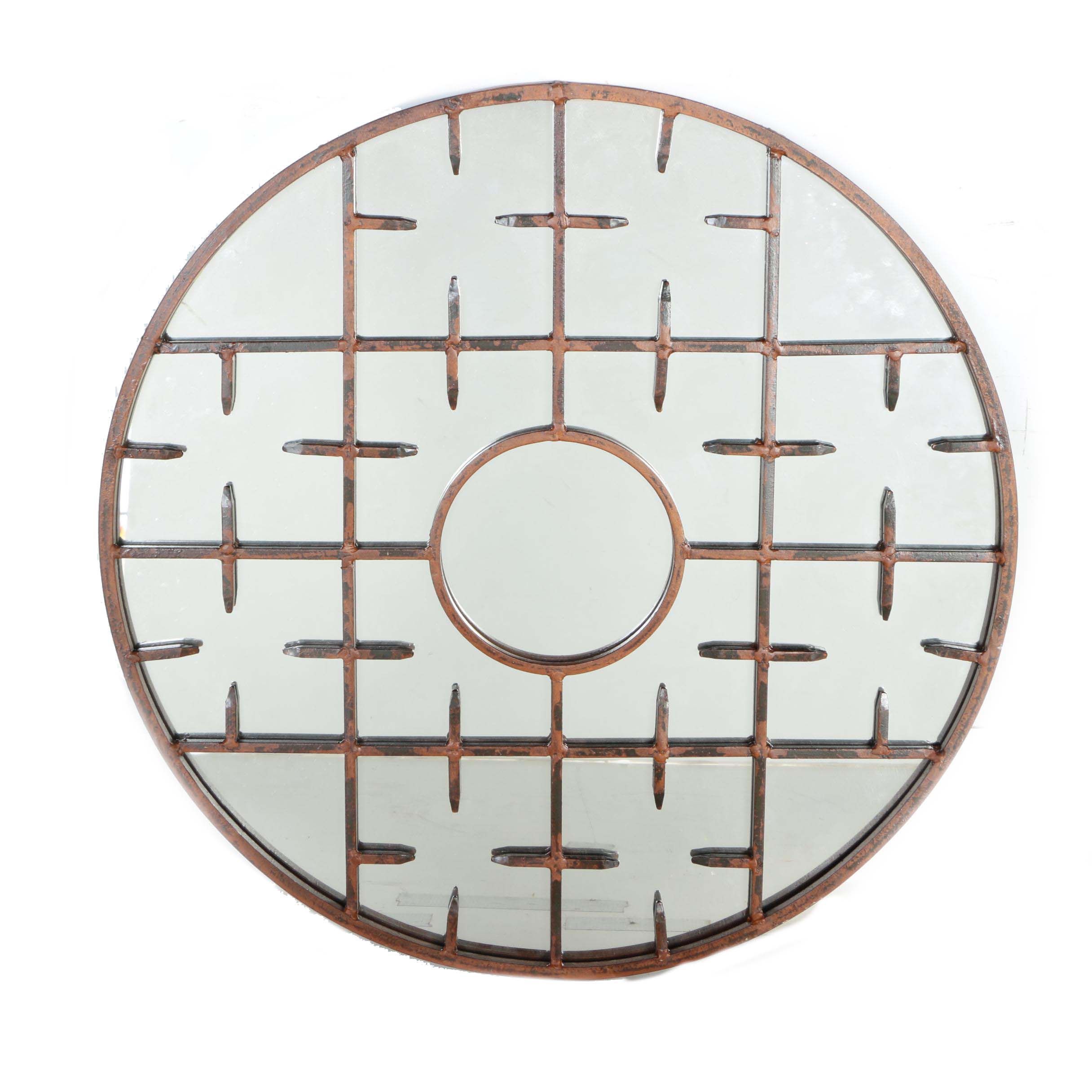 Industrial Style Round Wall Mirror