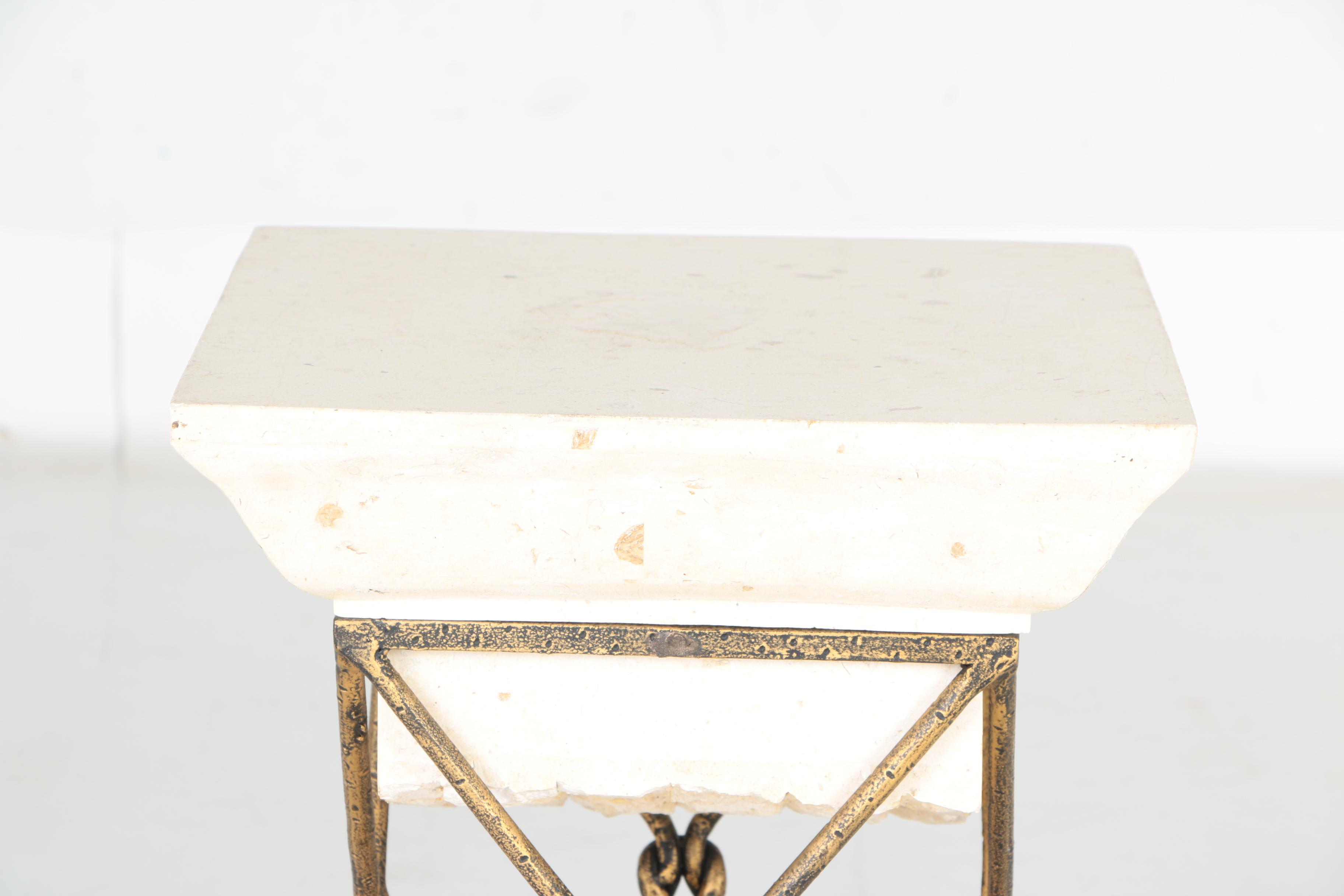 Limestone and Metal Accent Table