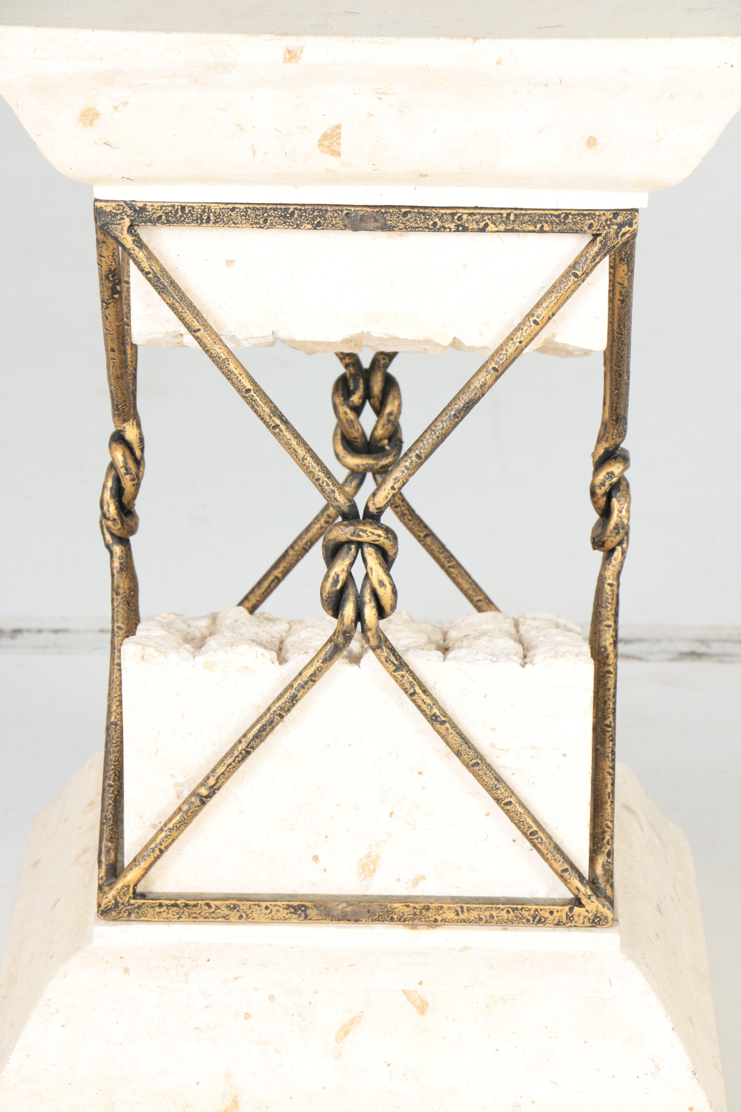 Limestone and Metal Accent Table