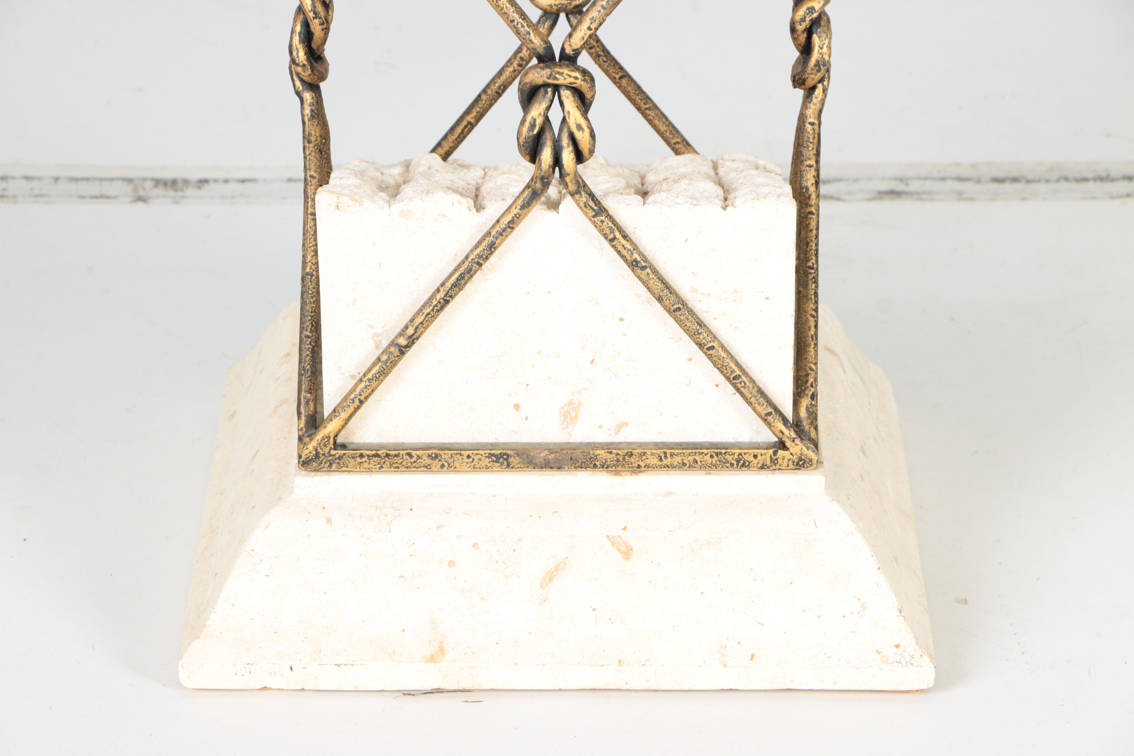 Limestone and Metal Accent Table