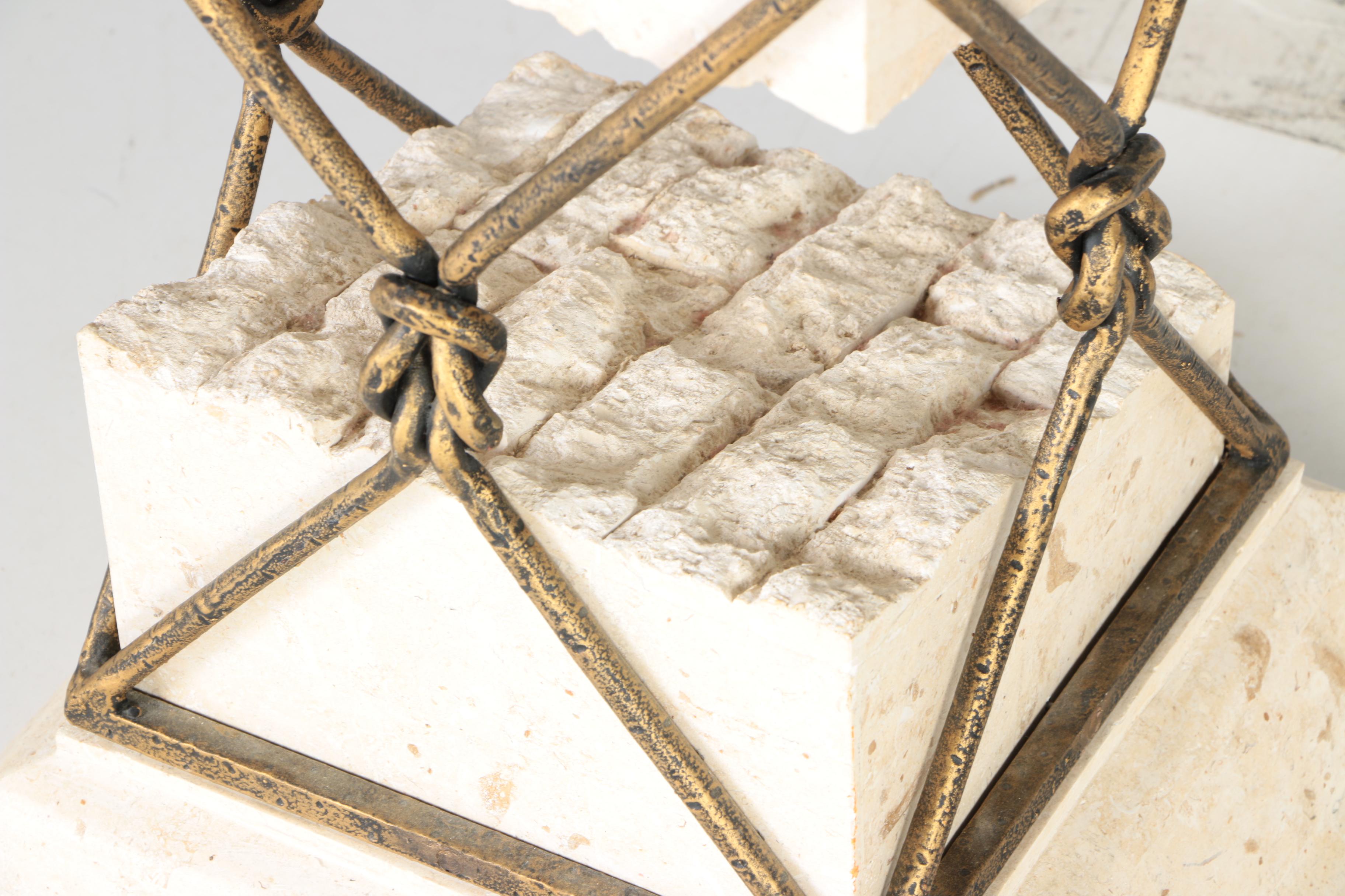 Limestone and Metal Accent Table