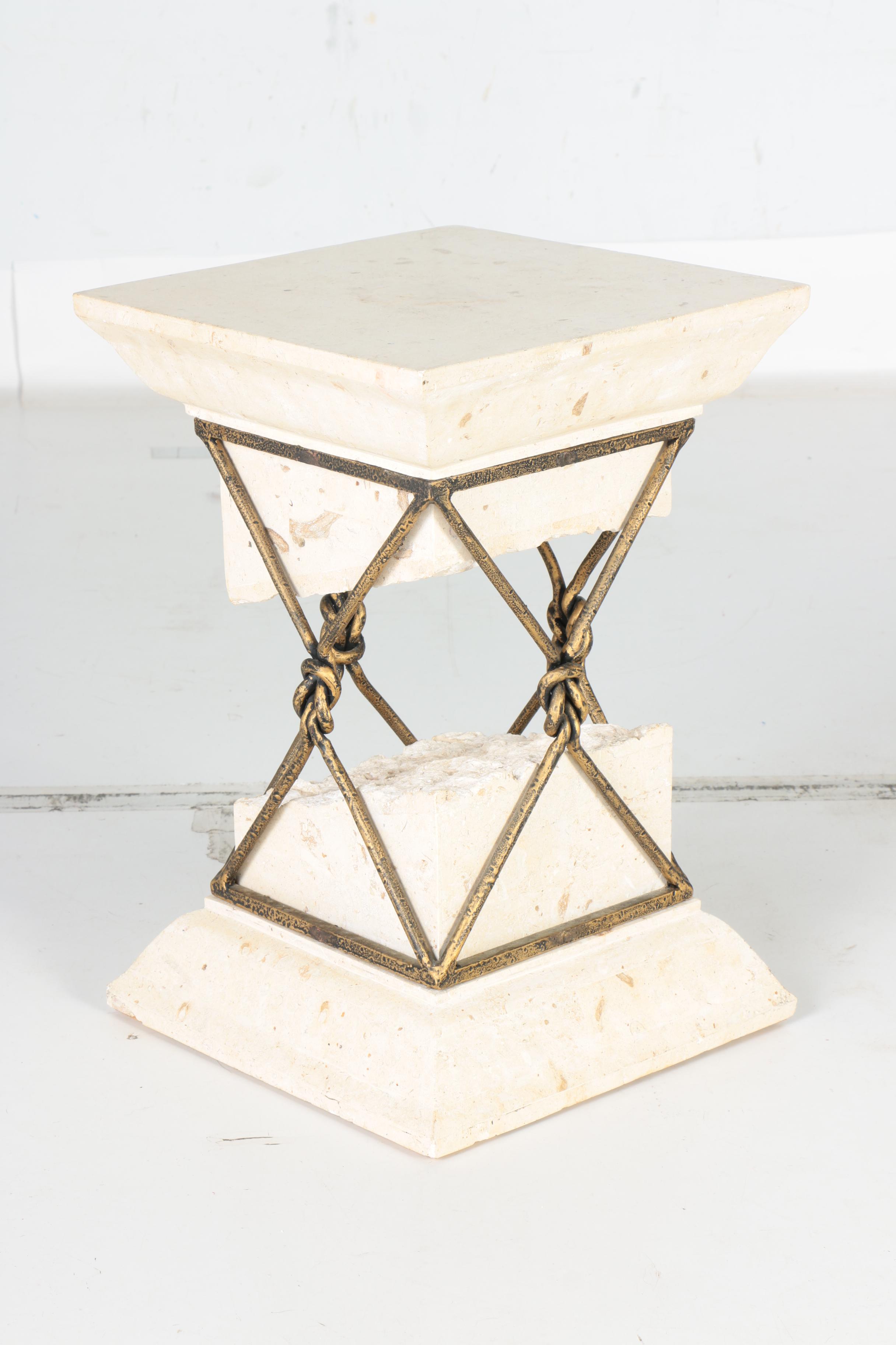 Limestone and Metal Accent Table