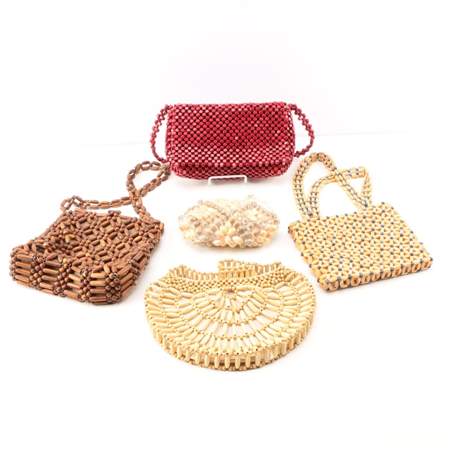 Vintage Wooden and Shell Beaded Handbags