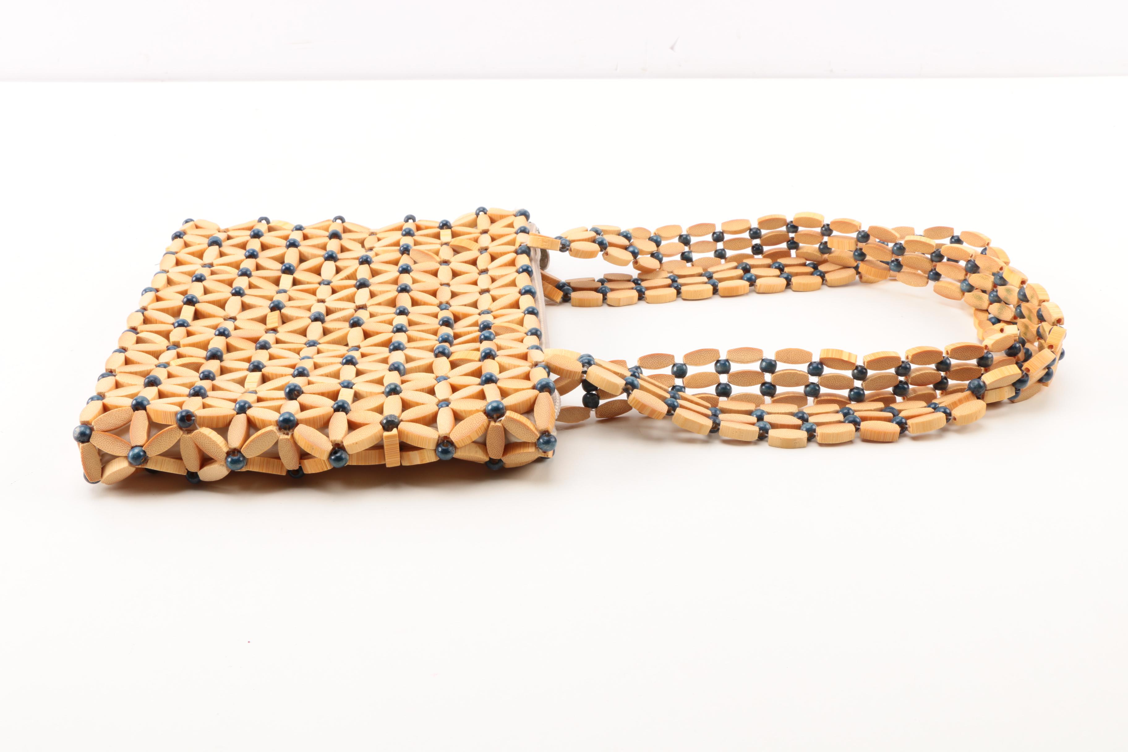 Vintage Wooden and Shell Beaded Handbags