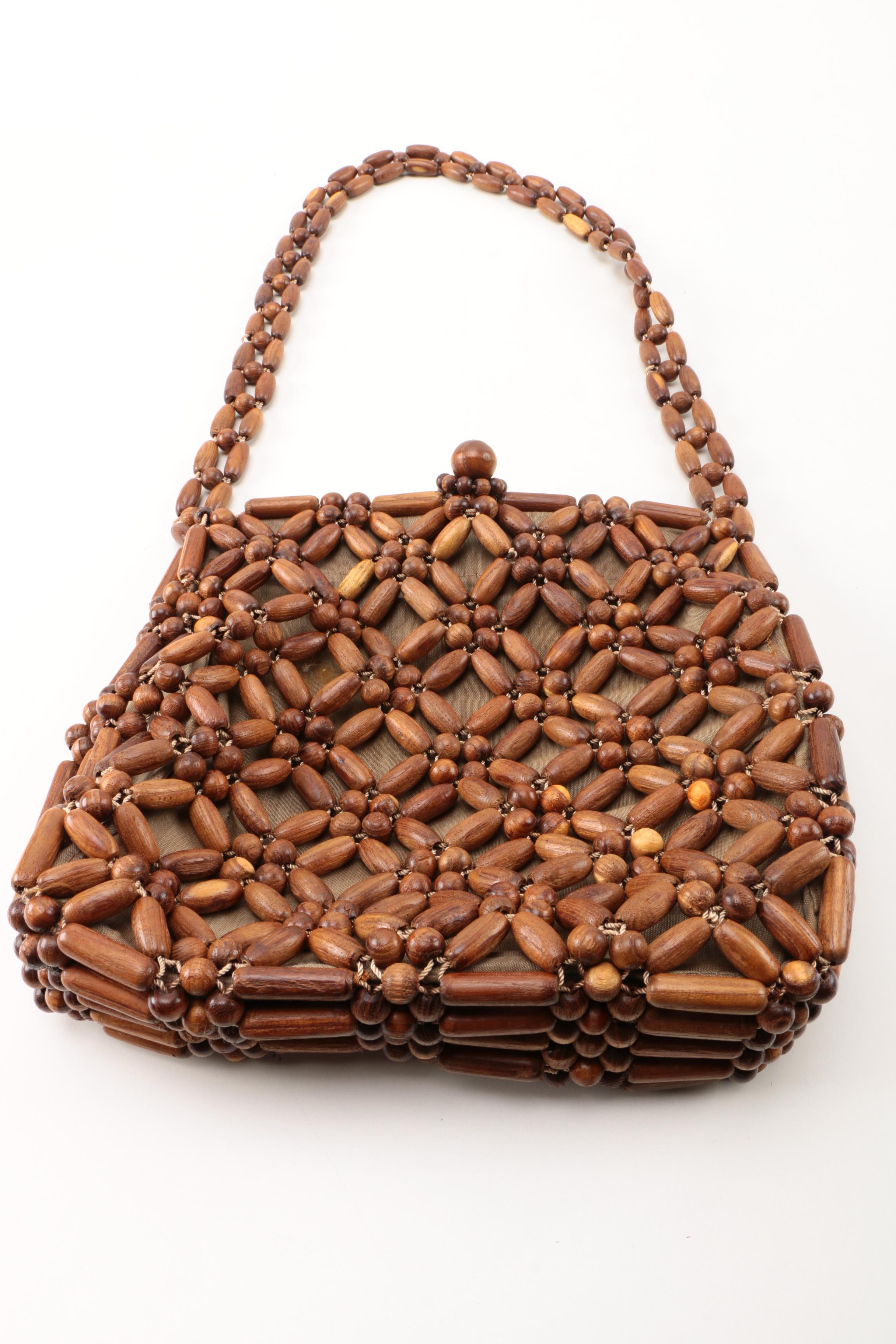Vintage Wooden and Shell Beaded Handbags