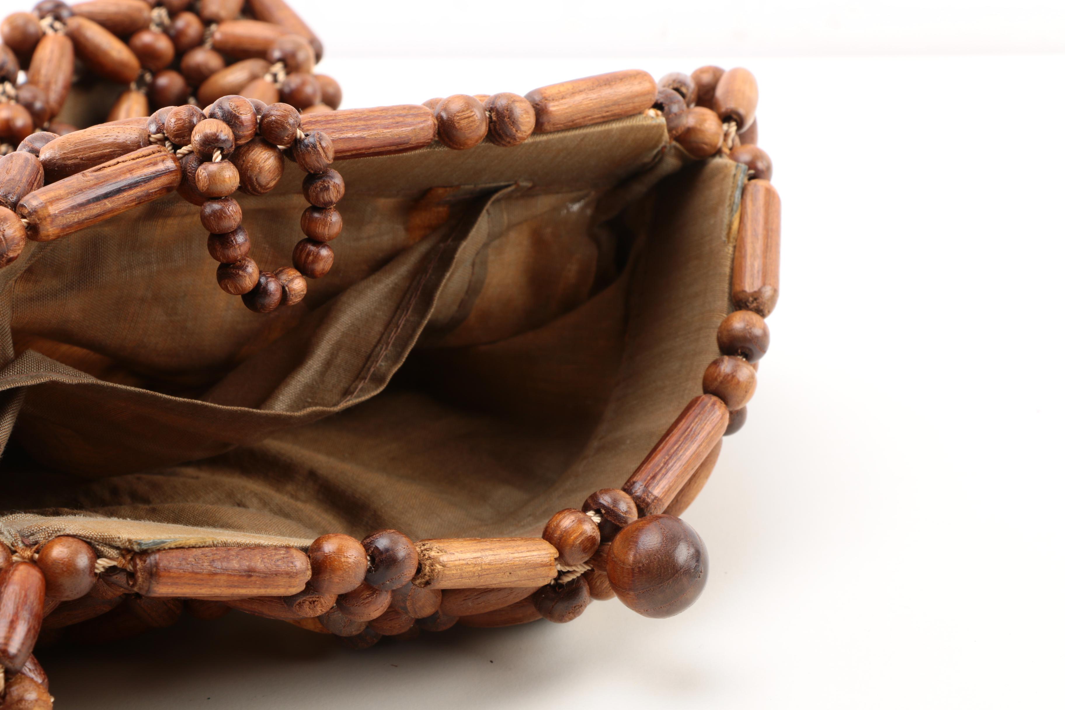 Vintage Wooden and Shell Beaded Handbags