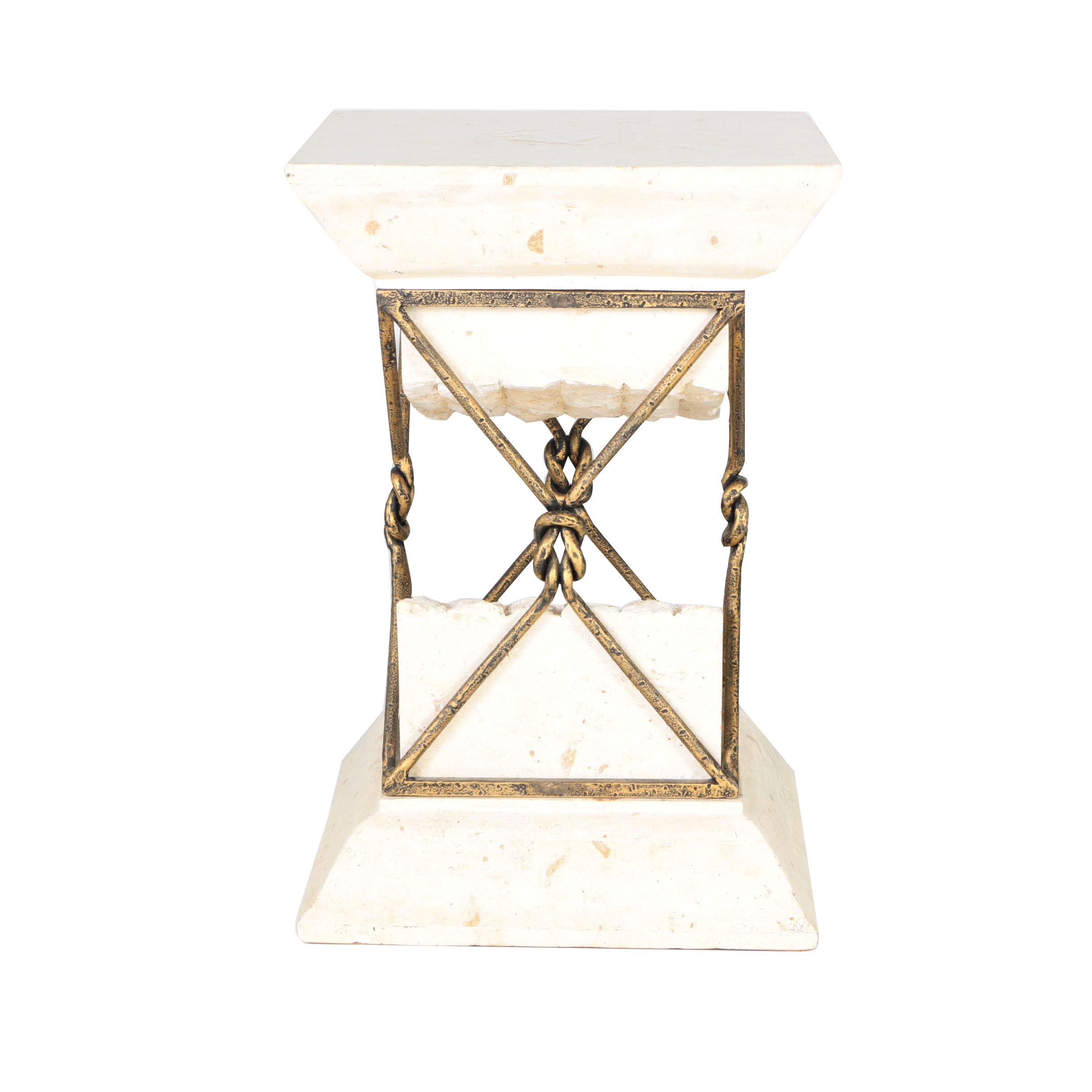 Limestone and Metal Accent Table