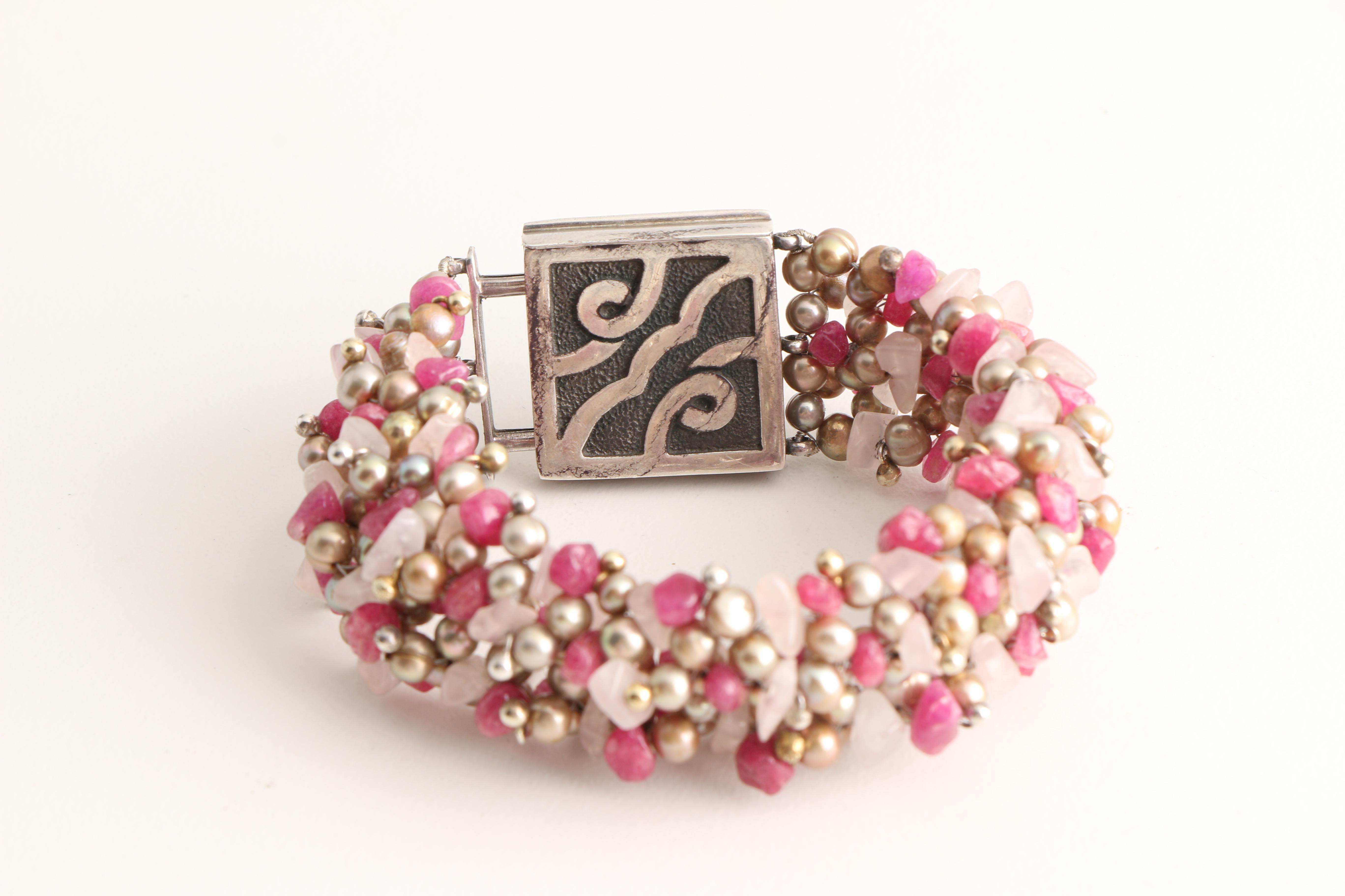 Gemstone Beaded Necklace and Sterling Silver Bracelet