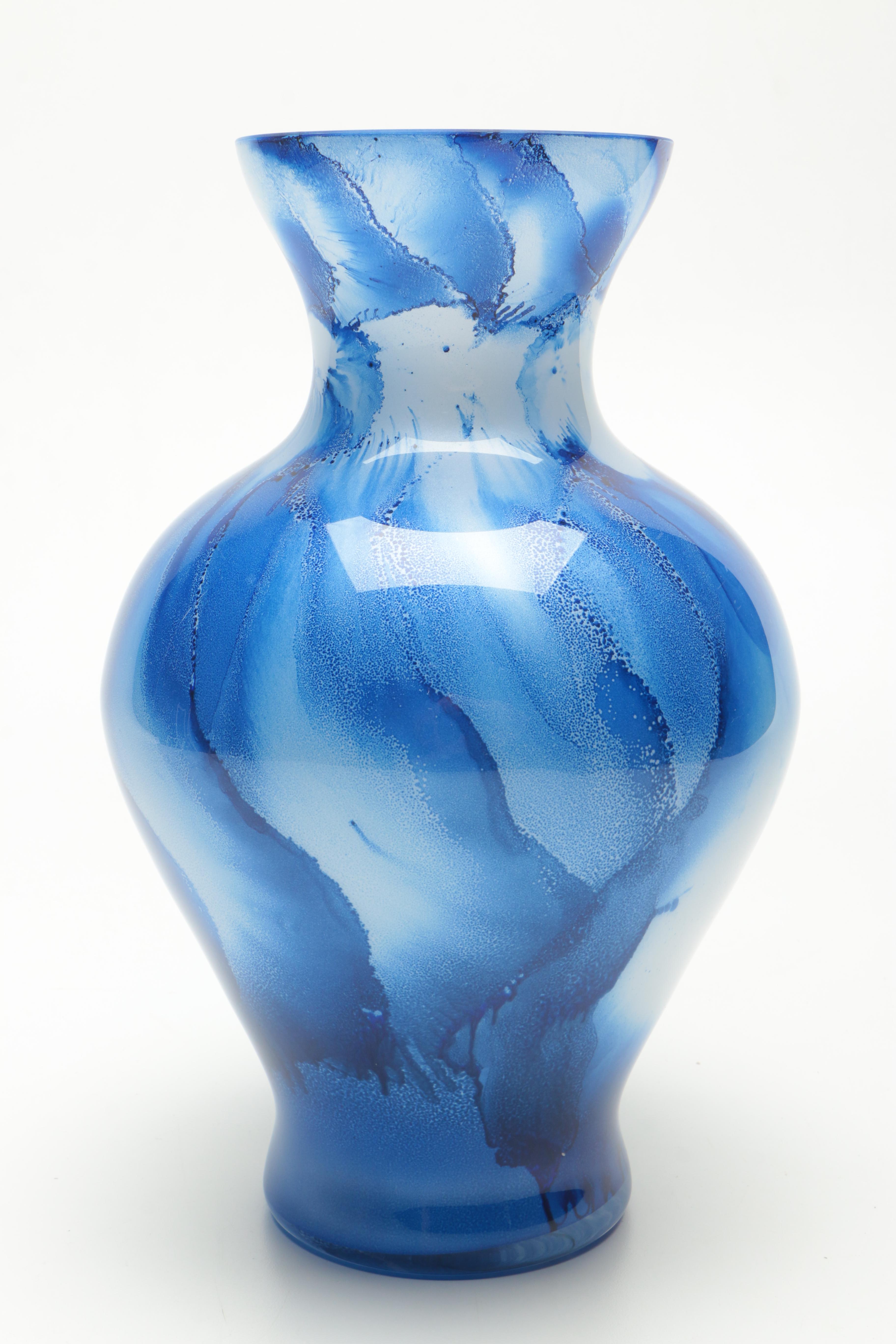 Blue and White Glass Vase