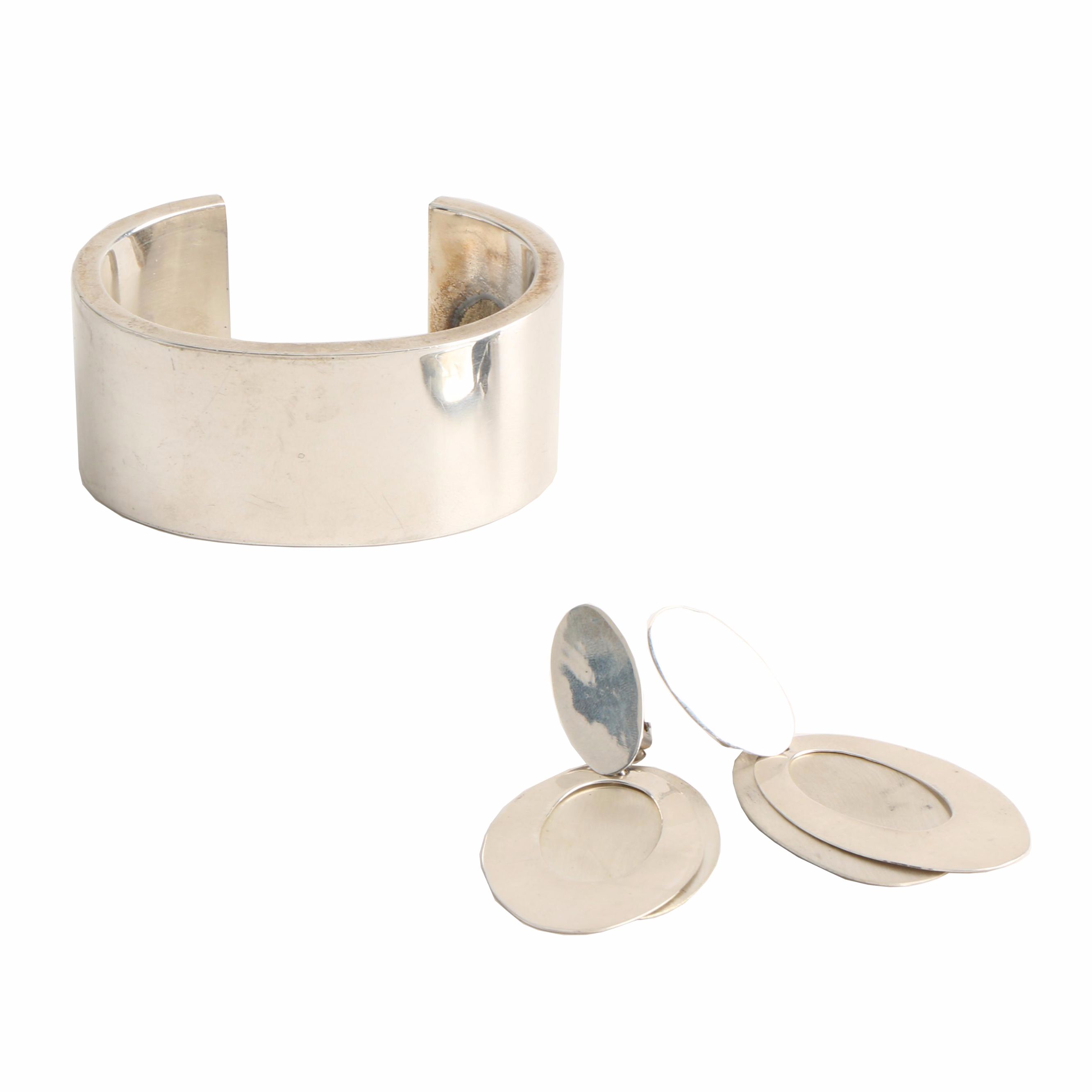 Sterling Silver Cuff and Earrings