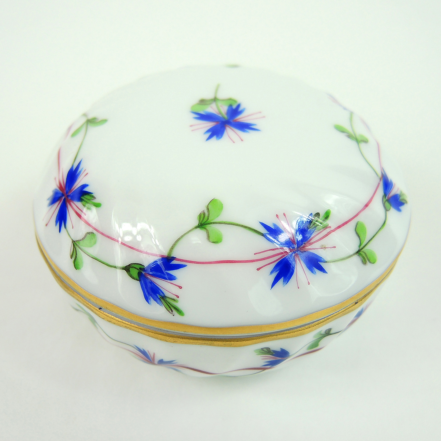 Herend "Blue Garland" Hand-Painted Trinket Box