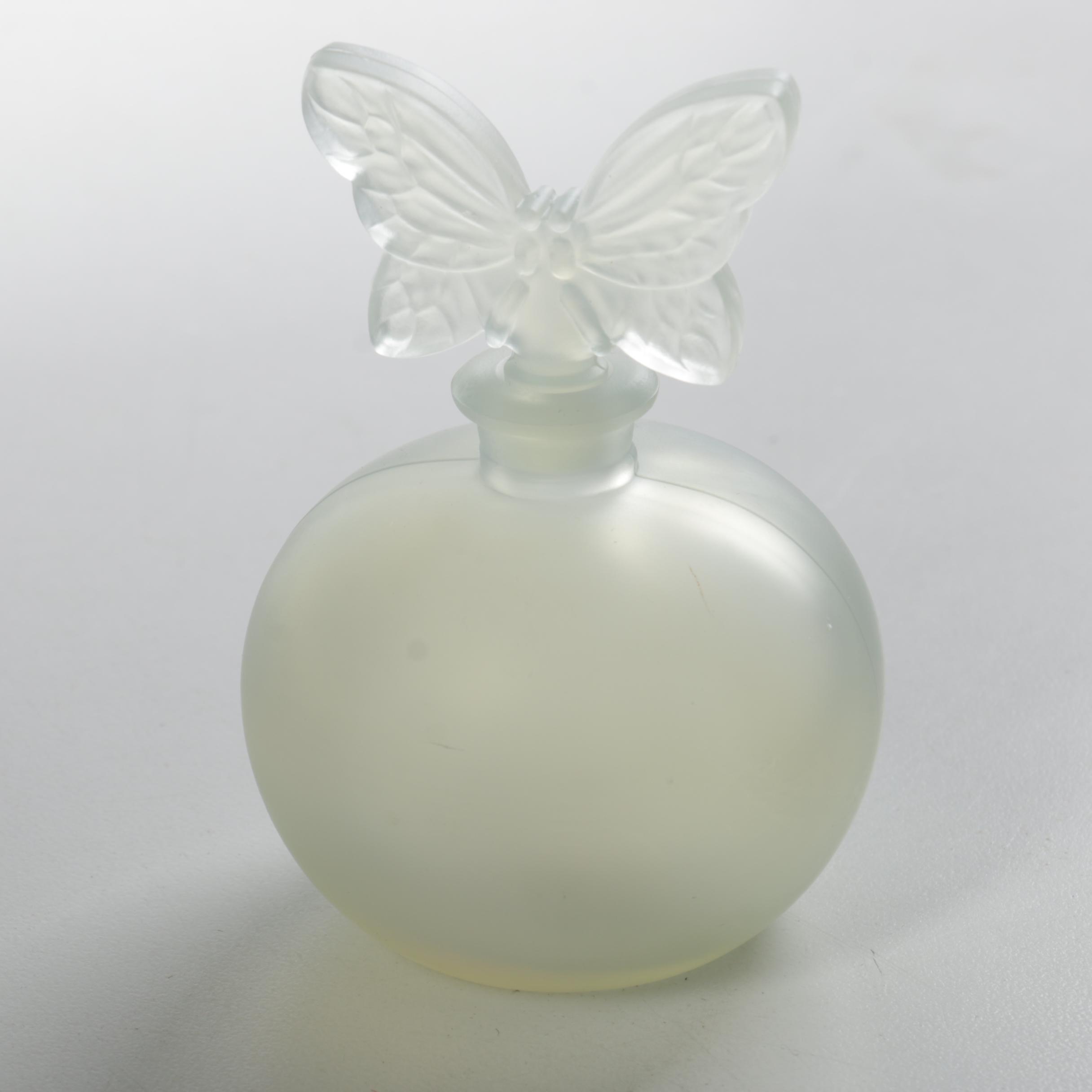 Vintage Chamart France Opalescent Glass Perfume Bottle with Butterfly Stopper