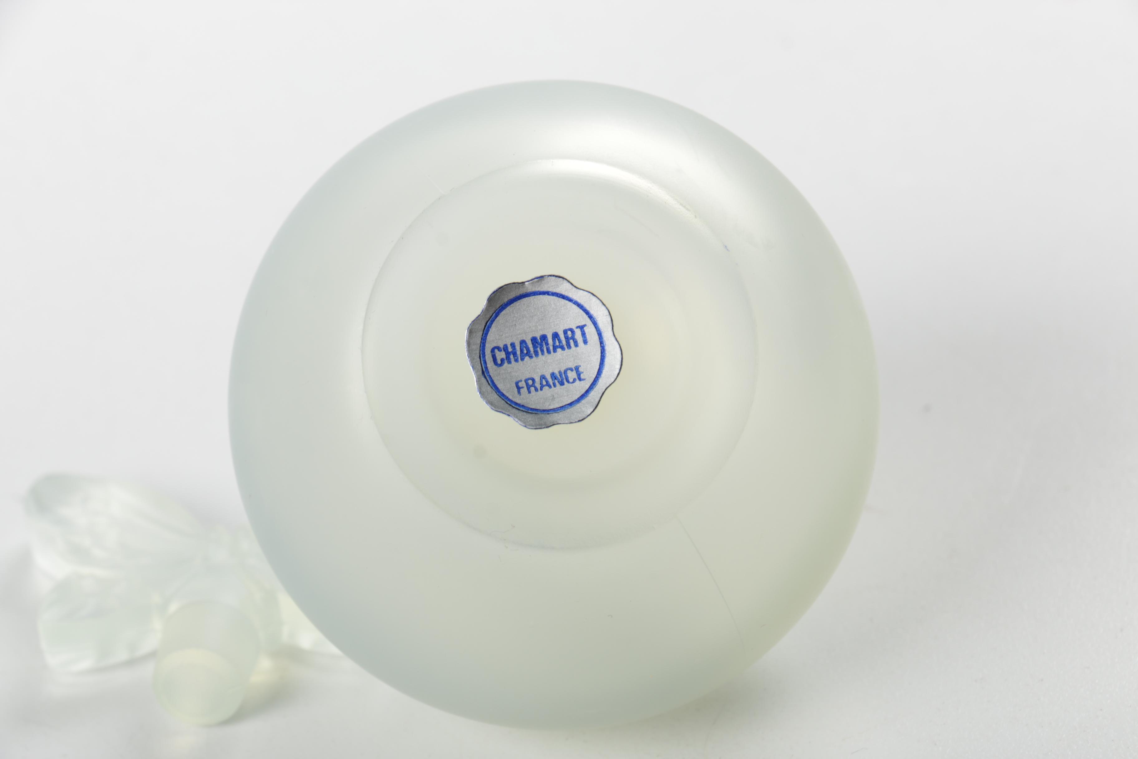 Vintage Chamart France Opalescent Glass Perfume Bottle with Butterfly Stopper
