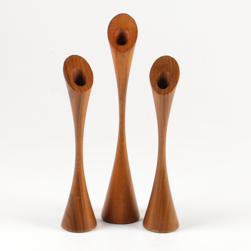 Mid Century Modern Wooden Birdsmouth Candlestick Holders