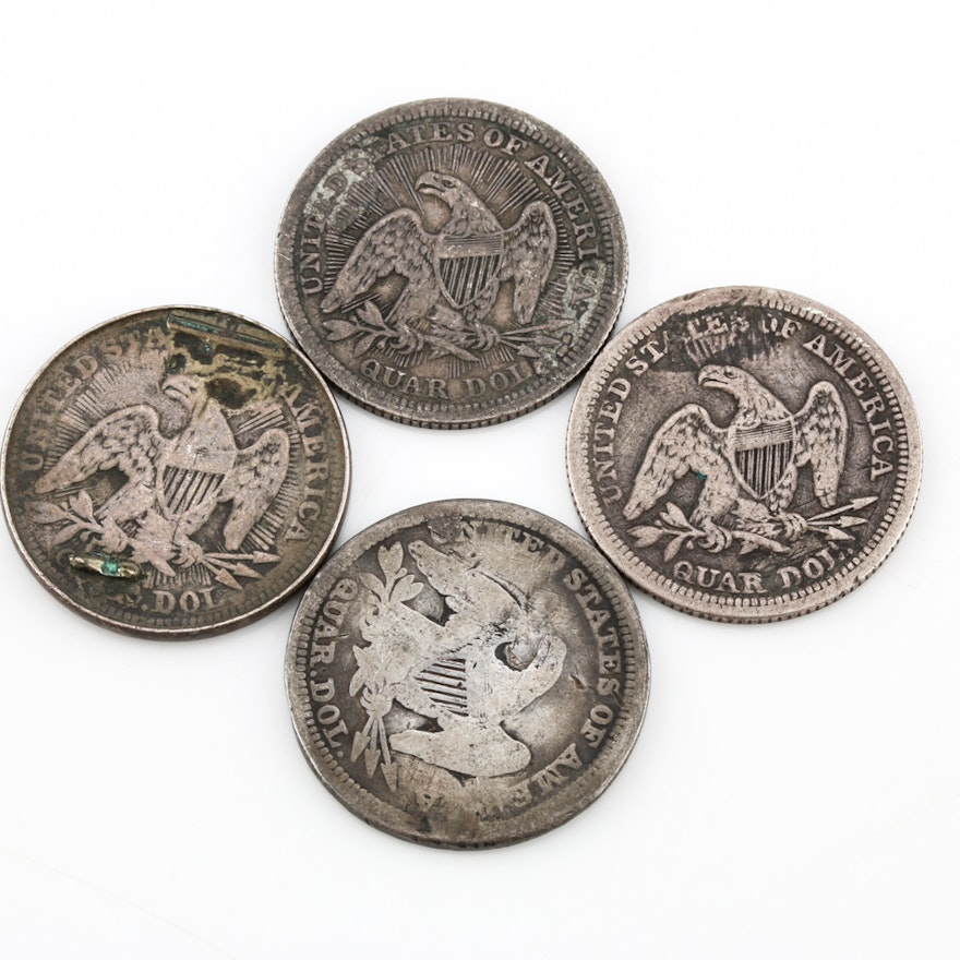 Four Seated Liberty Love Token Quarters