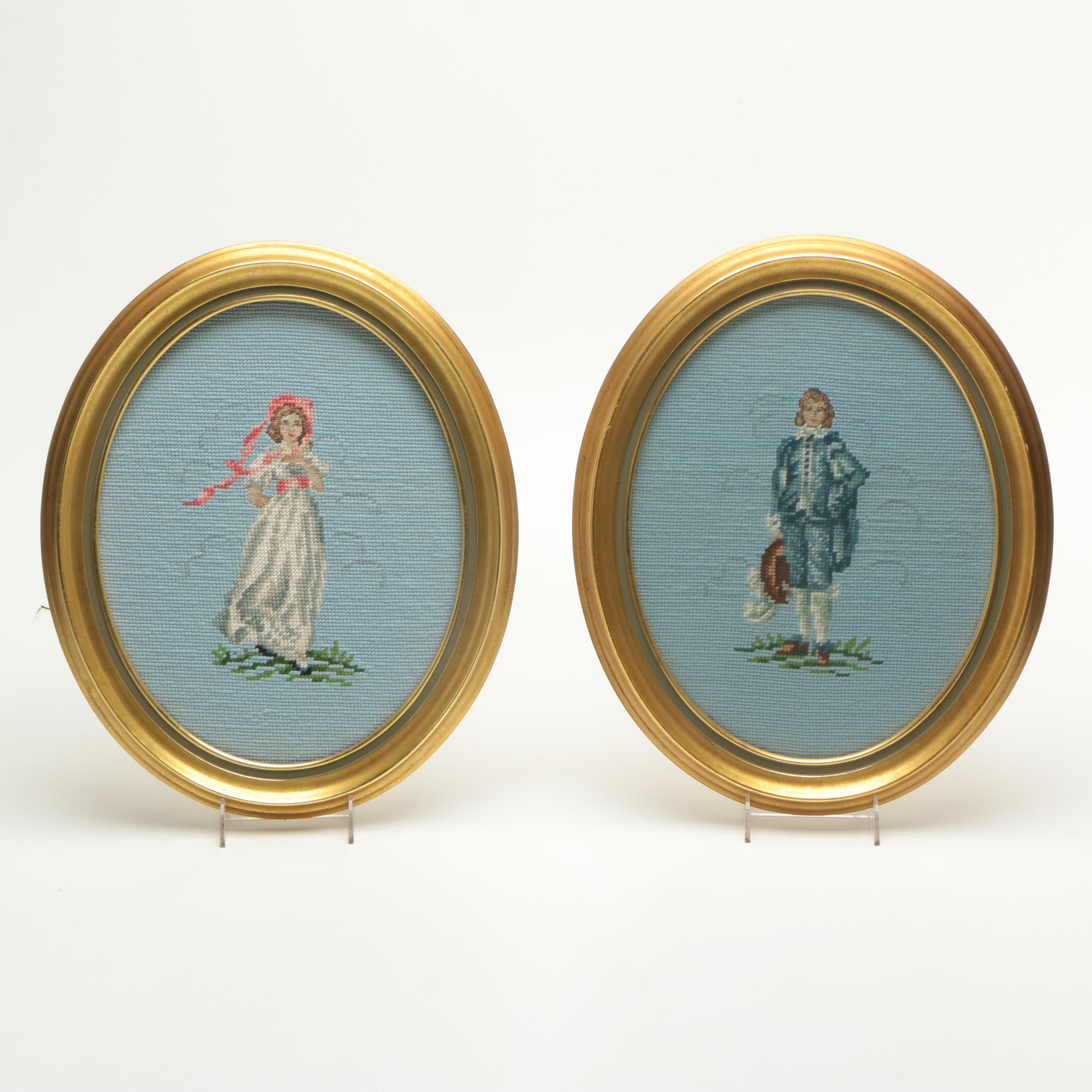 Needlepoint Embroideries of 19th Century Style Man and Woman