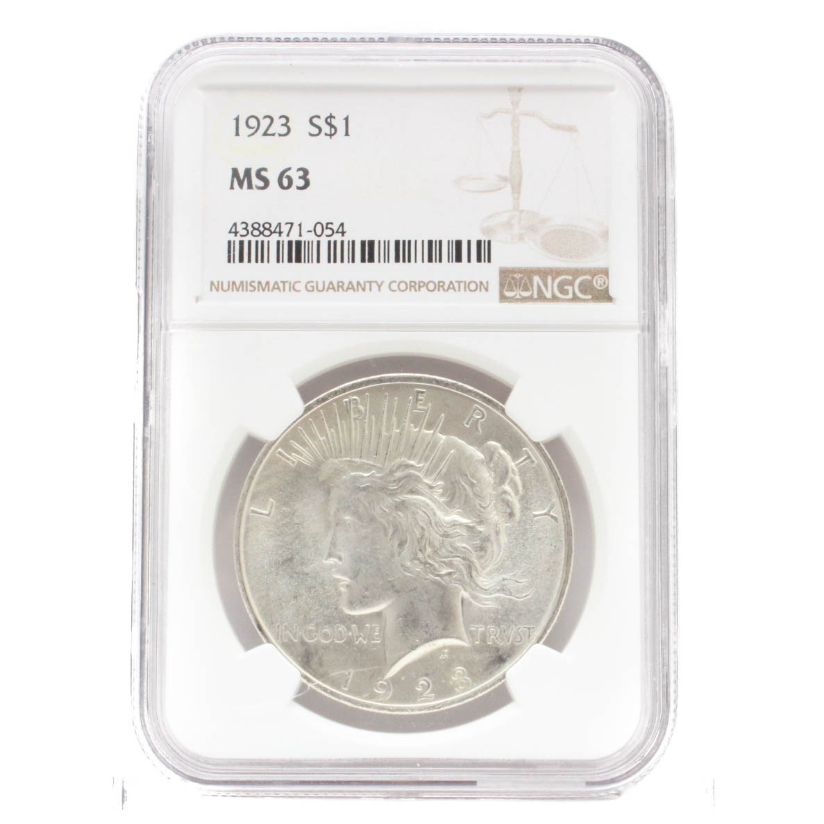 Graded MS63 (NGC) 1923 Peace Silver Dollar