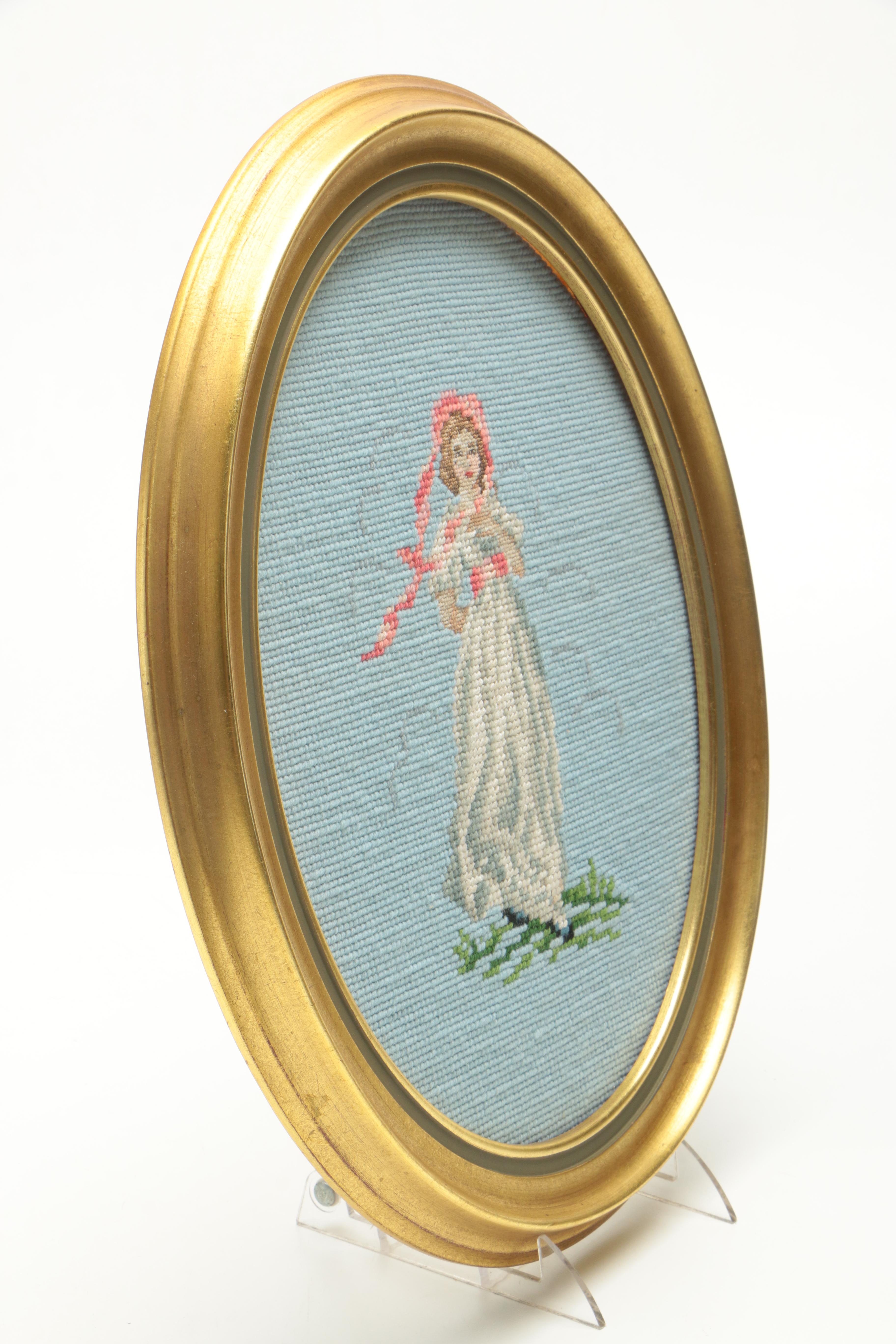 Needlepoint Embroideries of 19th Century Style Man and Woman