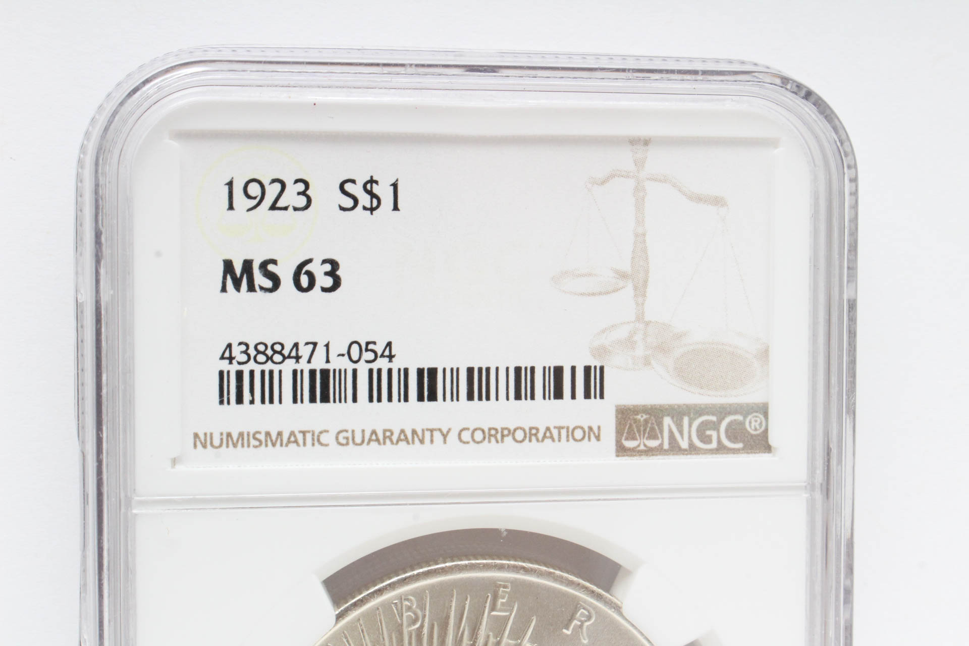 Graded MS63 (NGC) 1923 Peace Silver Dollar