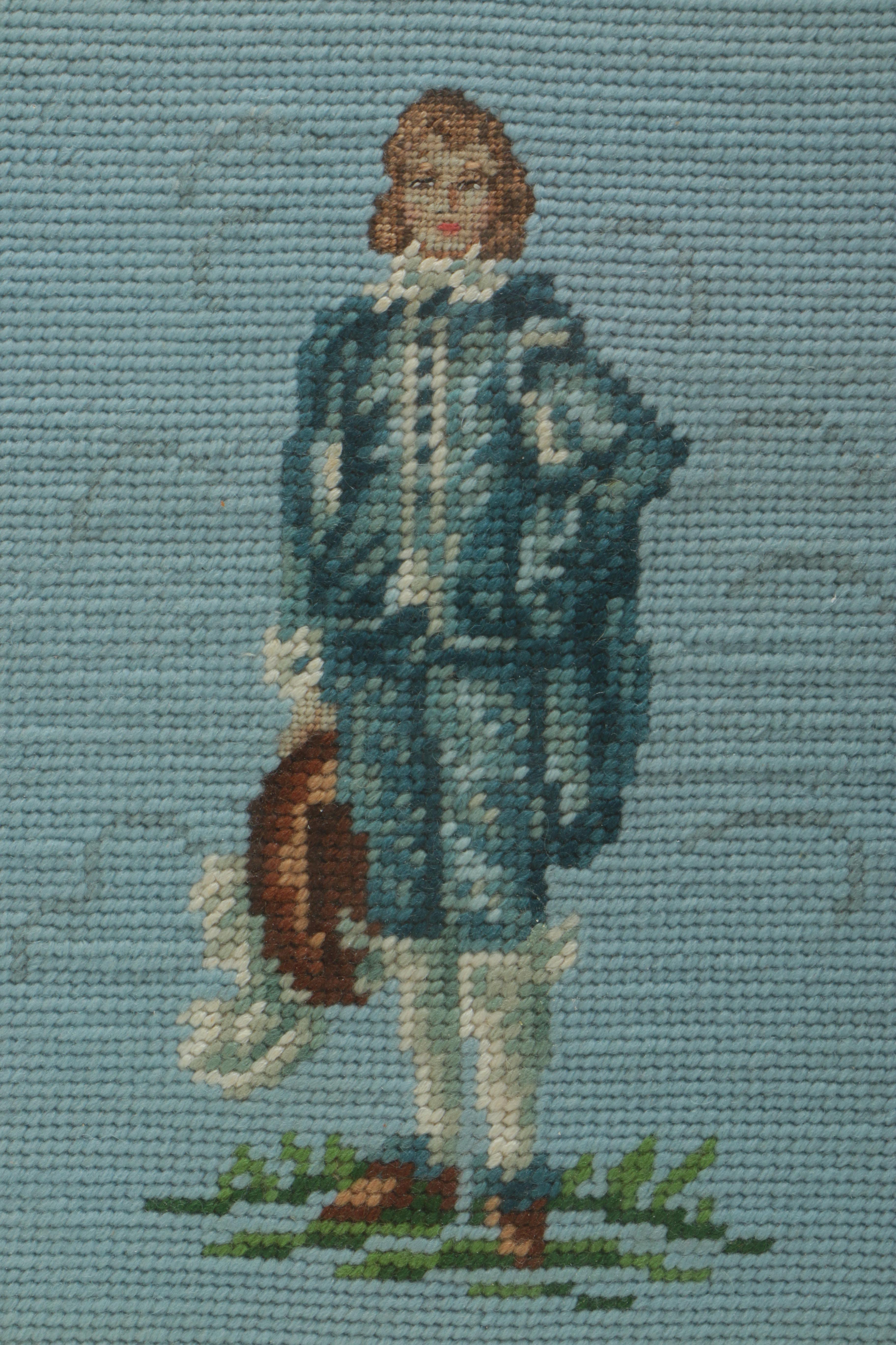 Needlepoint Embroideries of 19th Century Style Man and Woman