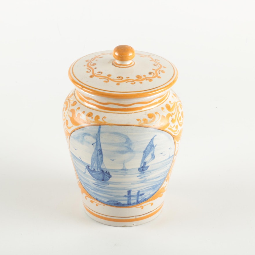 Geribi Deruta Italian Hand-Painted Stoneware Jar