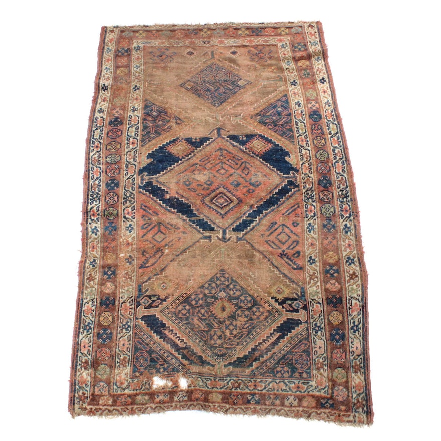 Antique Hand-Knotted Persian Kurdish Caucasian Long Rug