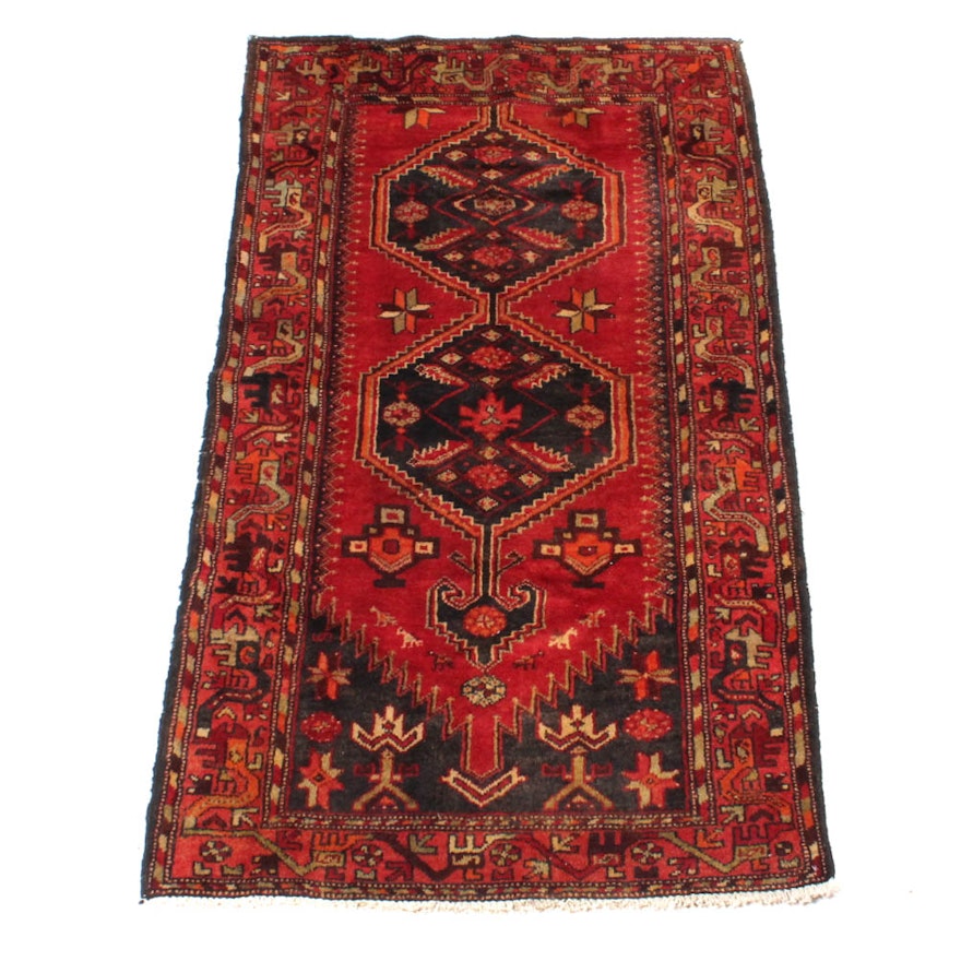 Semi-Antique Hand-Knotted Persian Zanjan Area Rug