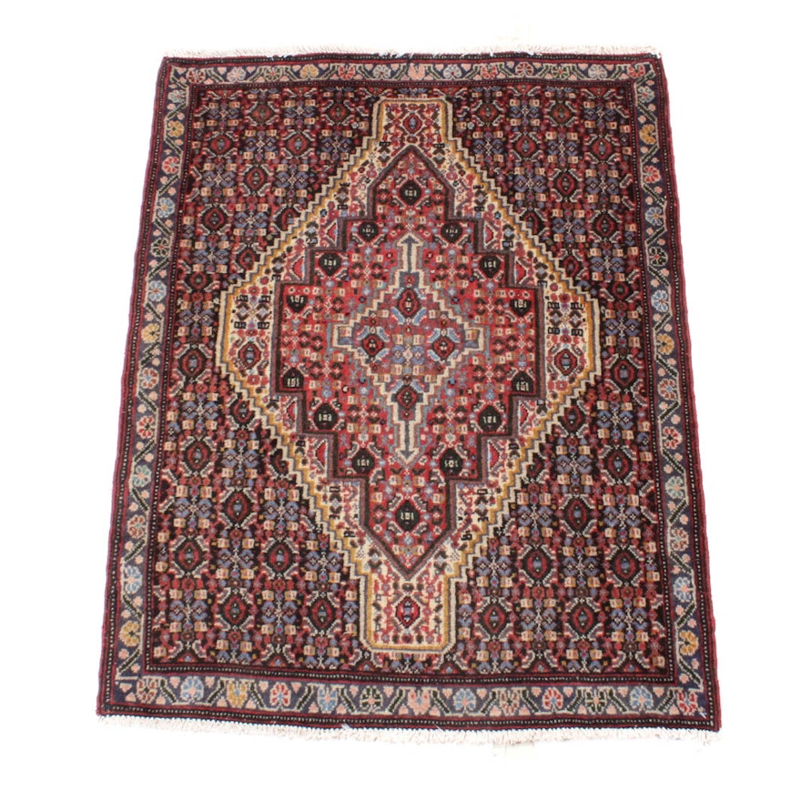 Hand-Knotted Fine Persian Bijar Accent Rug