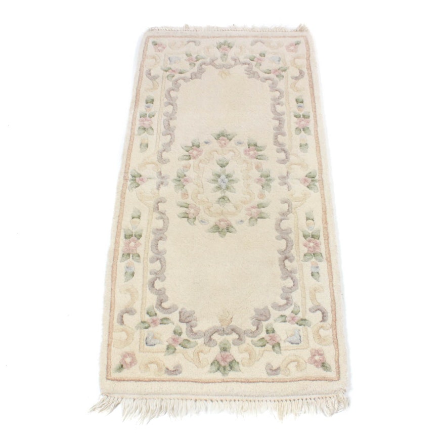 Hand-Knotted Indo-French Aubusson-Style Accent Rug