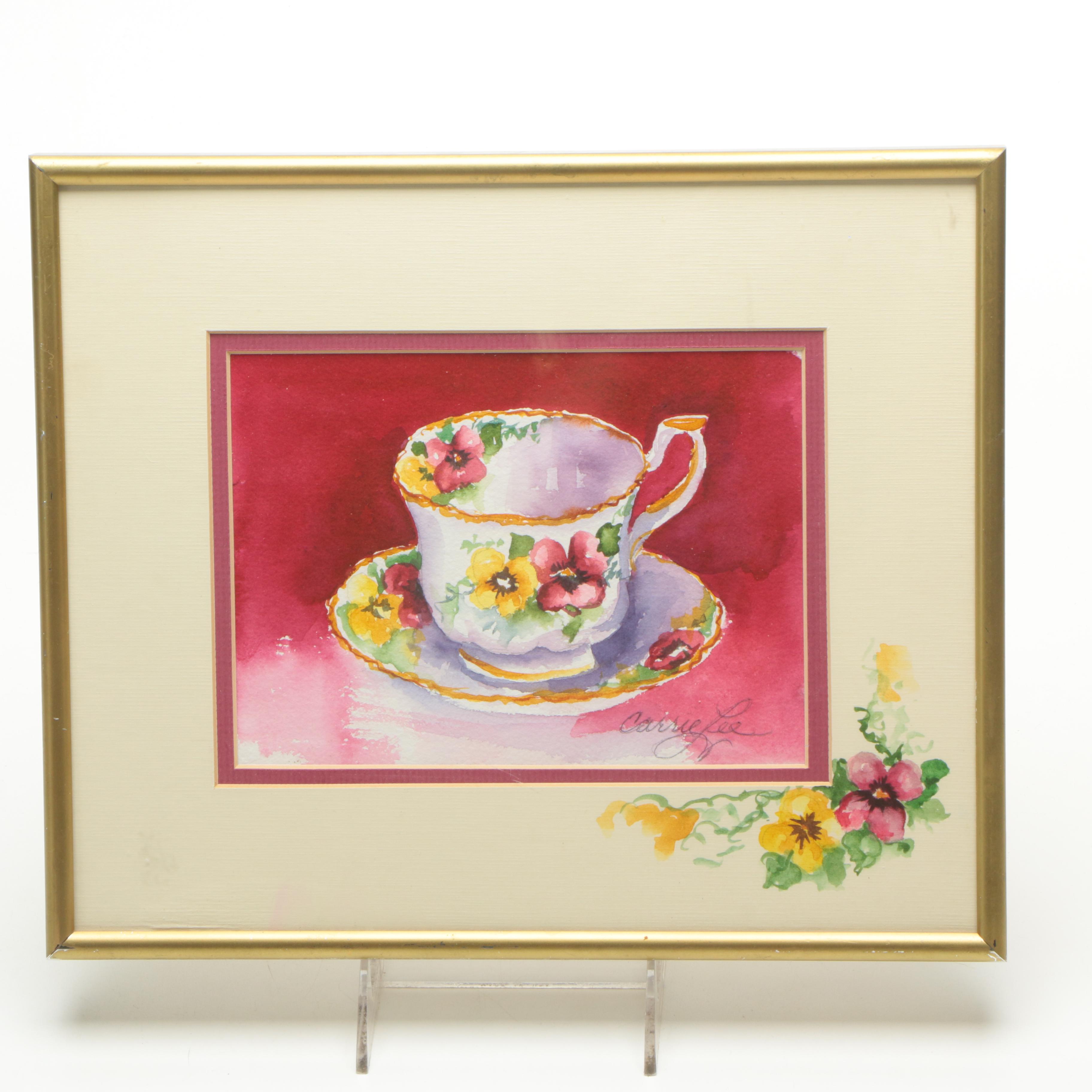 Carrie Lee Allbritton Watercolor Painting "Grandmother's Tea Cup Collection"