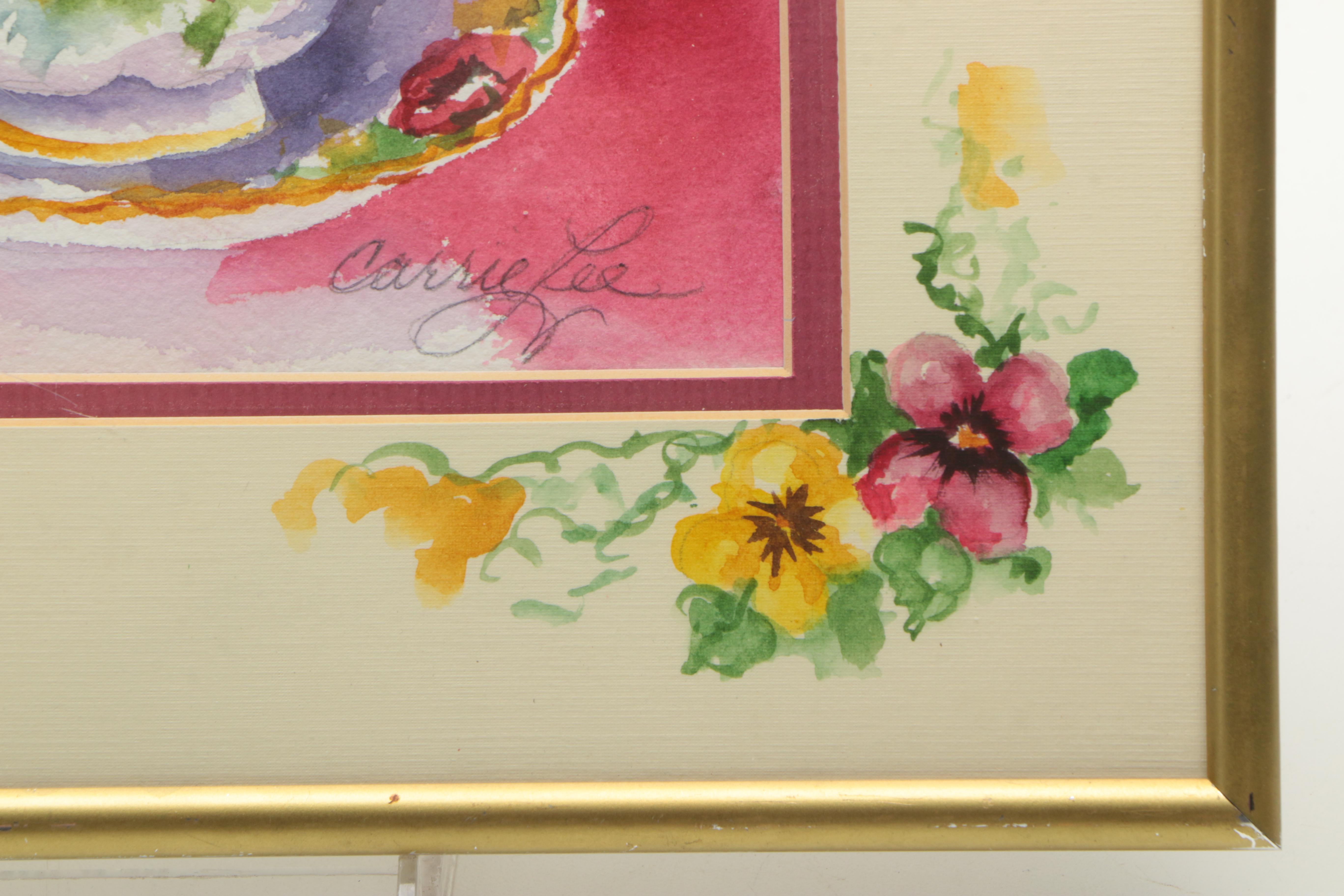 Carrie Lee Allbritton Watercolor Painting "Grandmother's Tea Cup Collection"