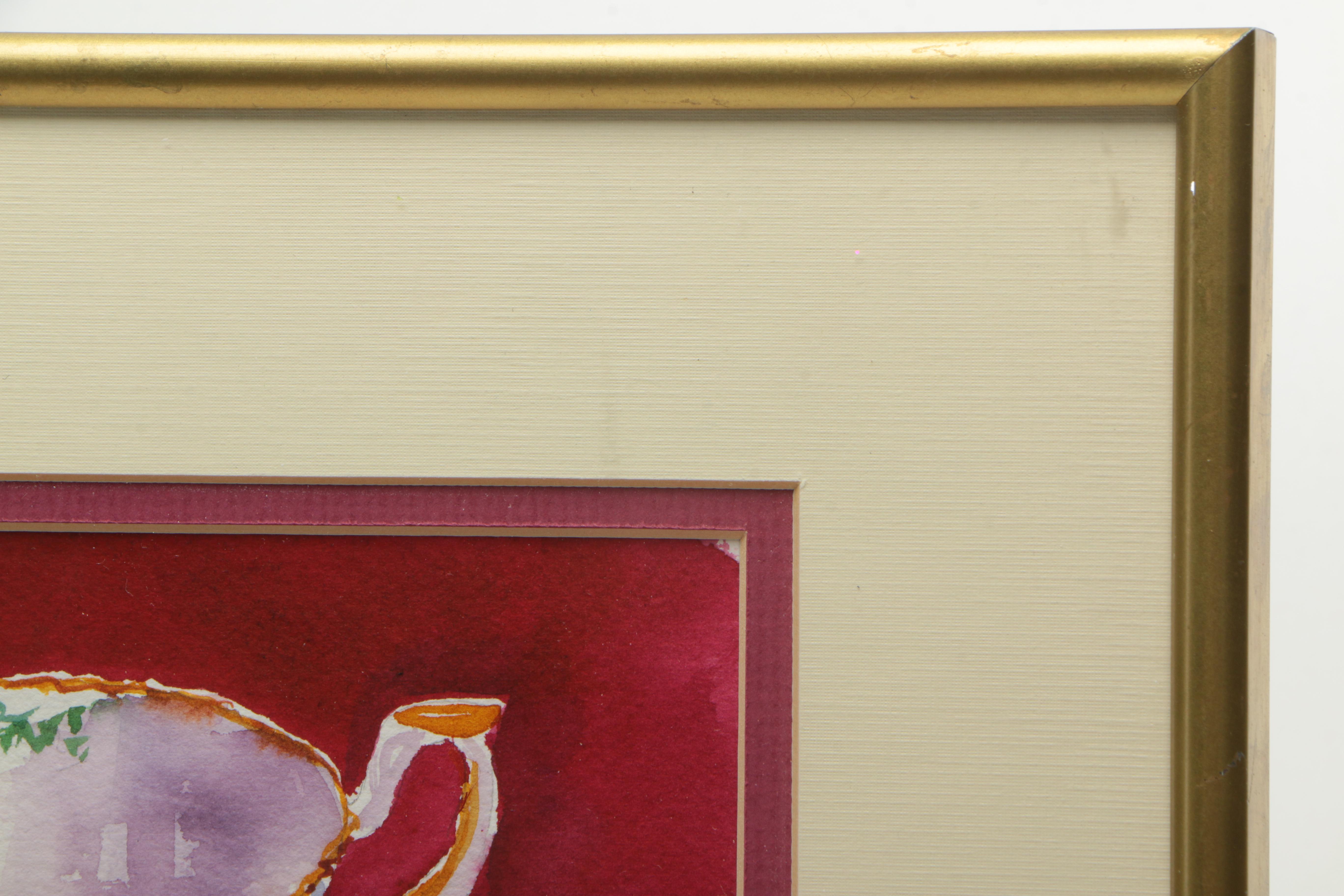 Carrie Lee Allbritton Watercolor Painting "Grandmother's Tea Cup Collection"