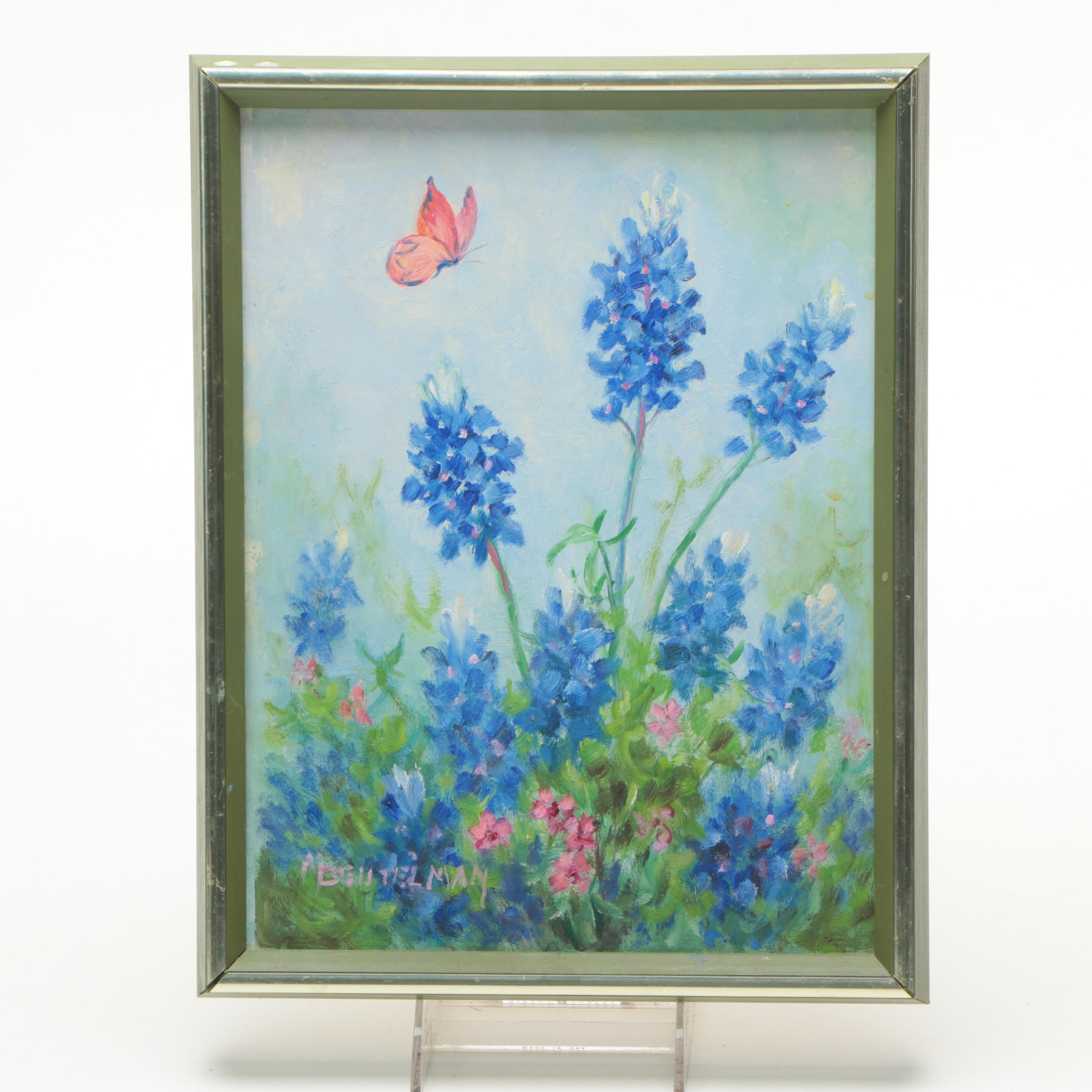 Oil Painting of Butterfly and Flowers