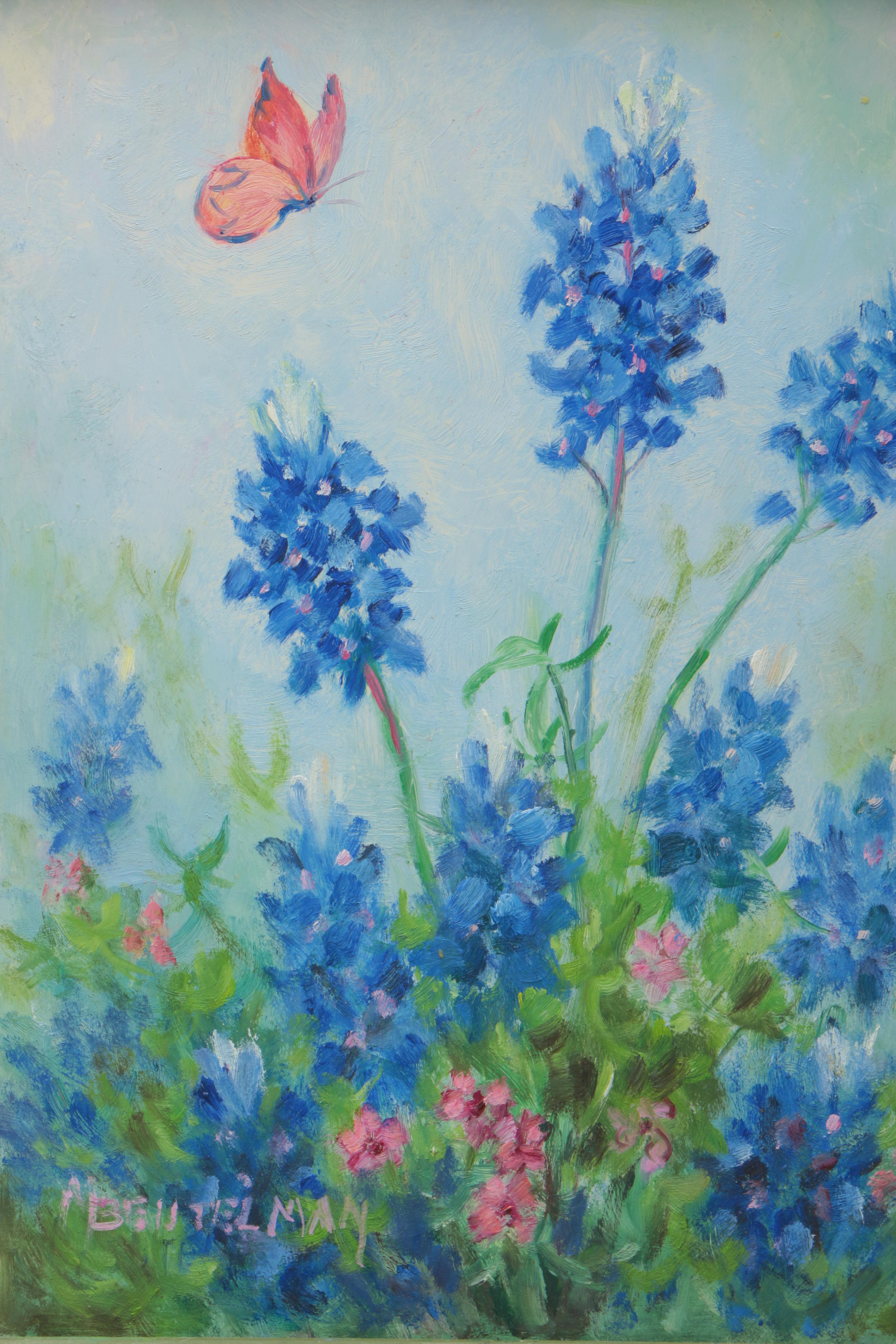 Oil Painting of Butterfly and Flowers