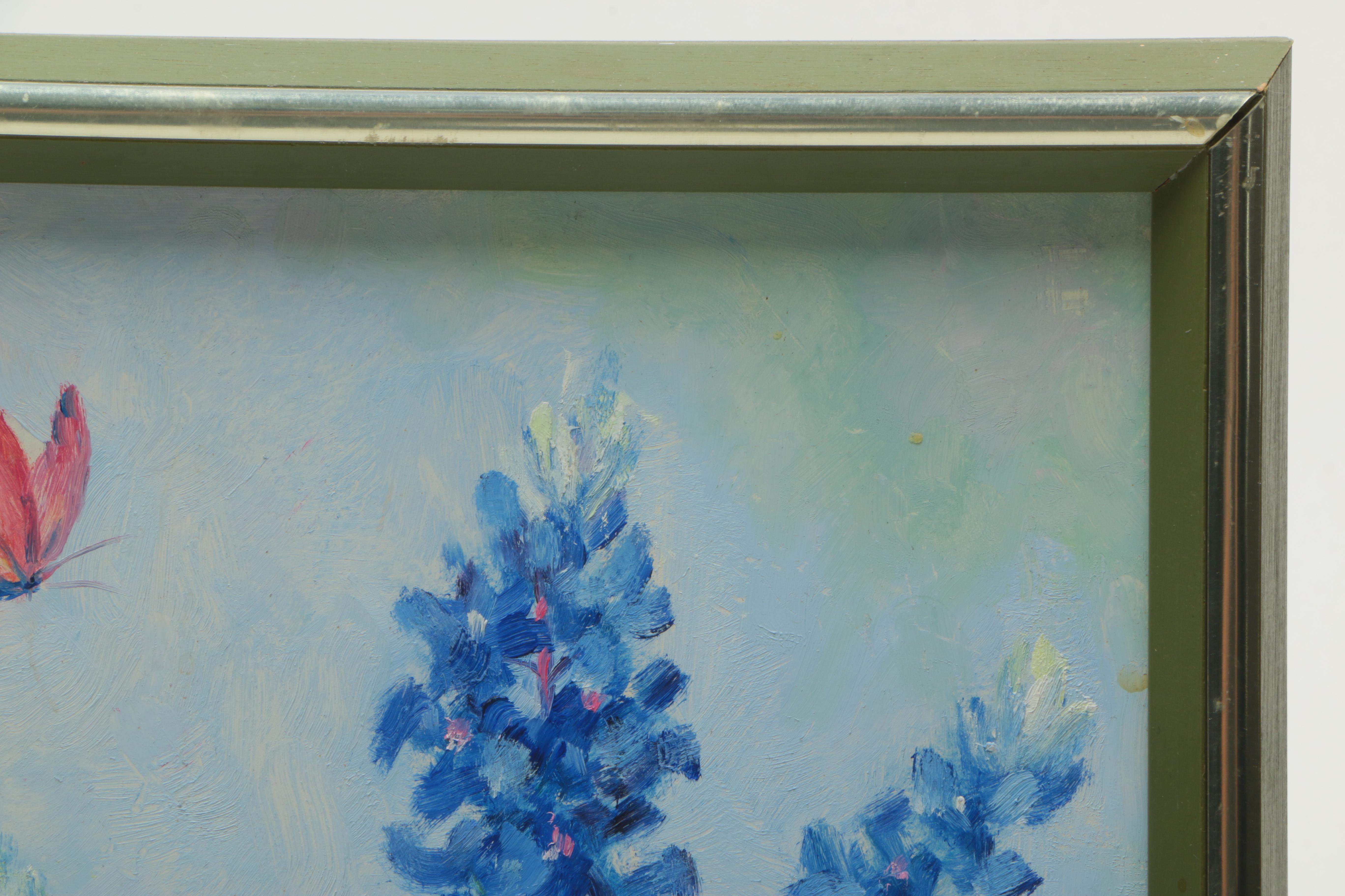 Oil Painting of Butterfly and Flowers