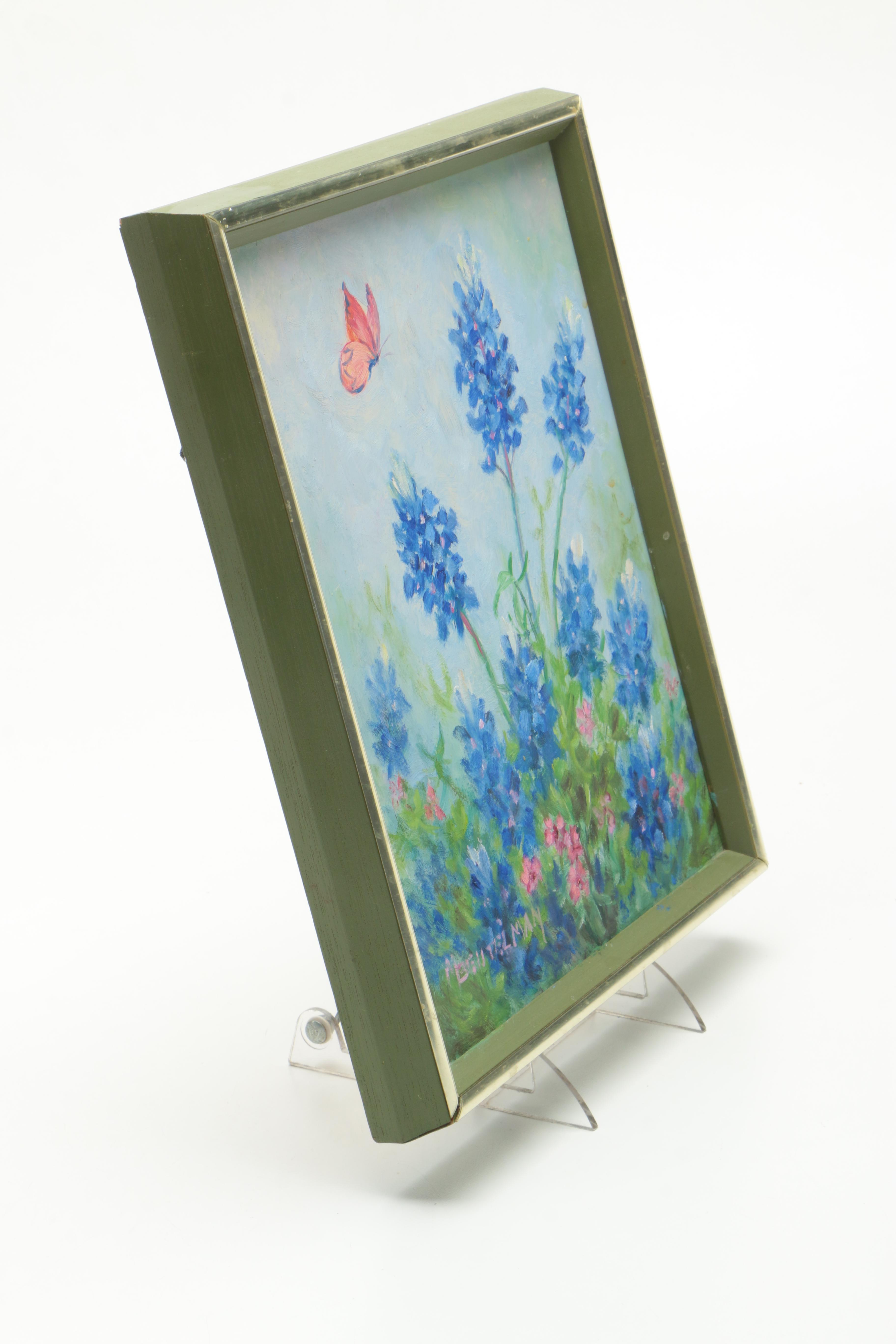 Oil Painting of Butterfly and Flowers