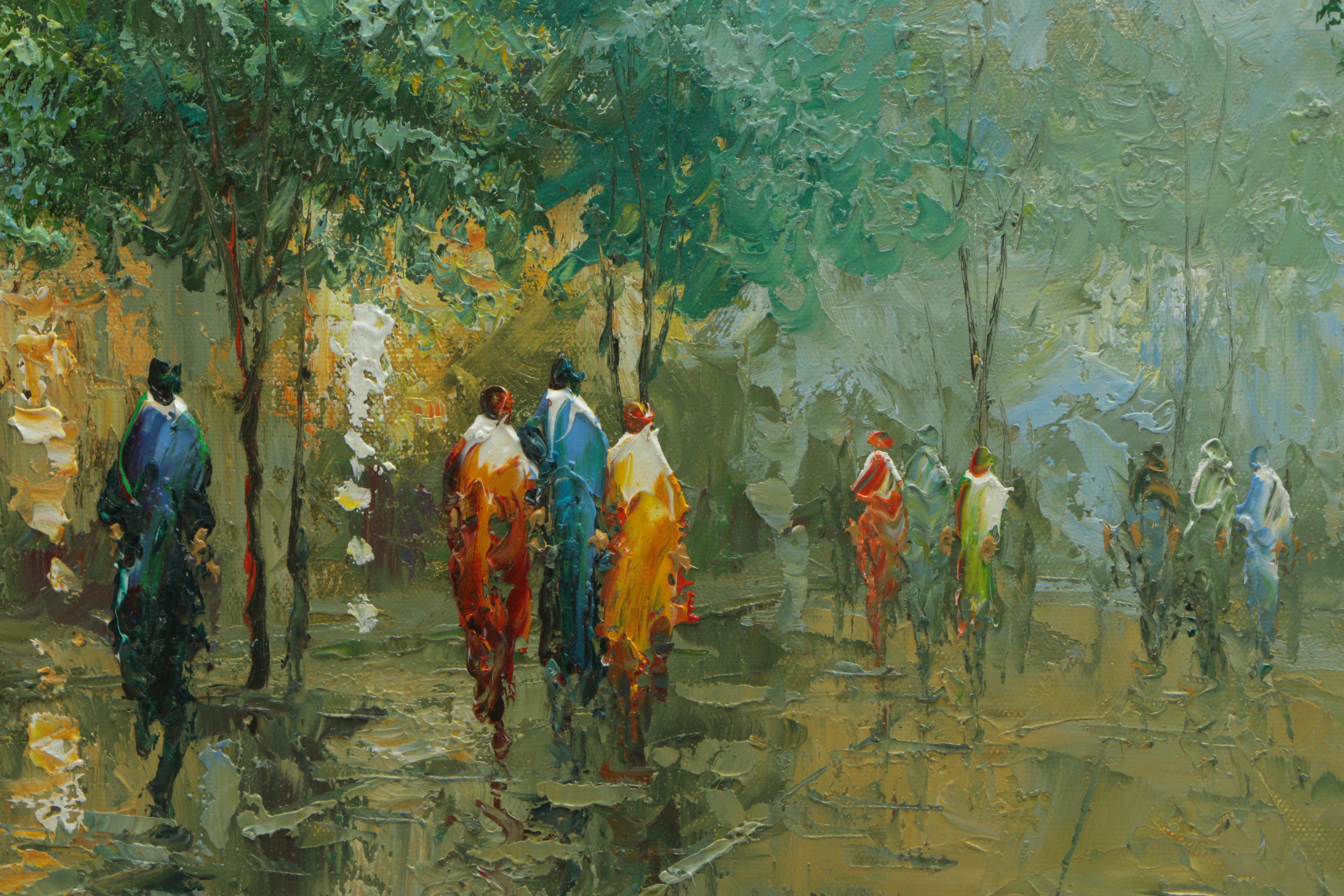 Oil Painting of a European Street at Dusk