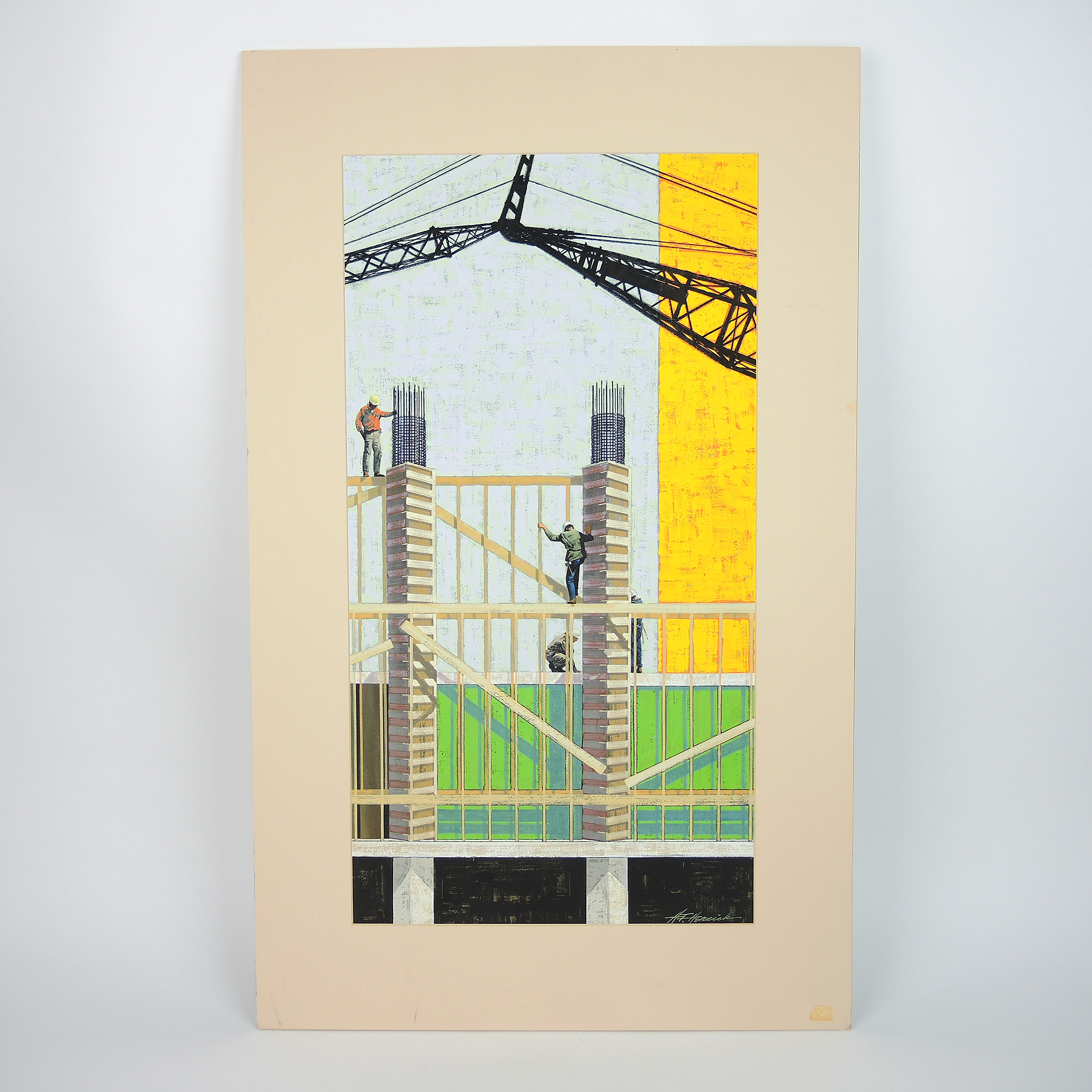 Original Mixed Media Herrick Industrial Scene