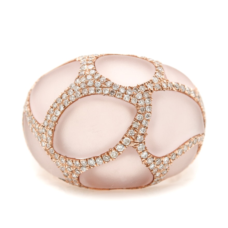 14K Rose Gold Rose Quartz and Diamond Ring