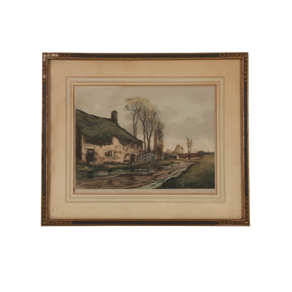 G. W. Doris Etching and Aquatint on Paper Countryside Architectural Landscape